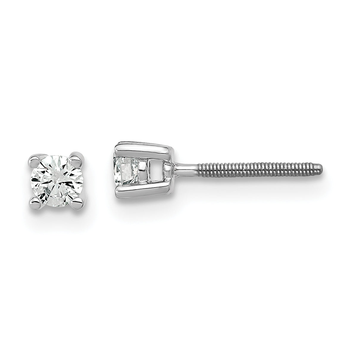 14K White Gold 1/5 Carat Total Weight Round Vs/Si Gh Lab Grown Diamond Screw Back 4 Prong Stud Post Earrings