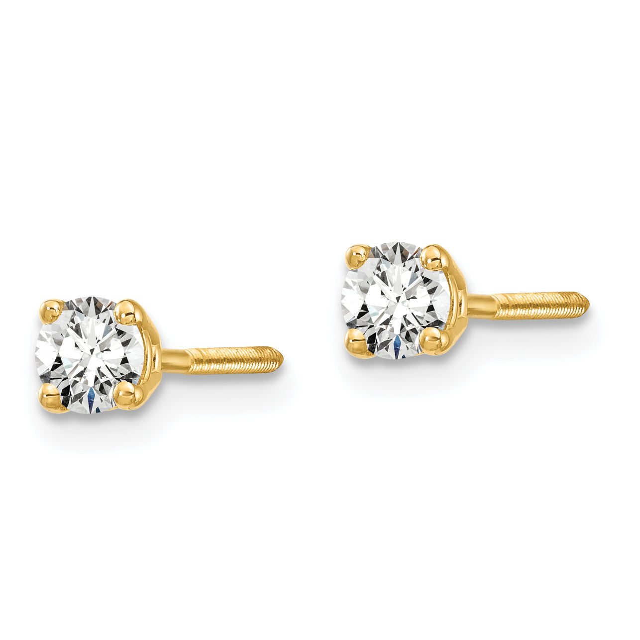 14K 1/4 Carat Total Weight Round Vs/Si Gh Lab Grown Diamond Screw Back 4 Prong Stud Post Earrings