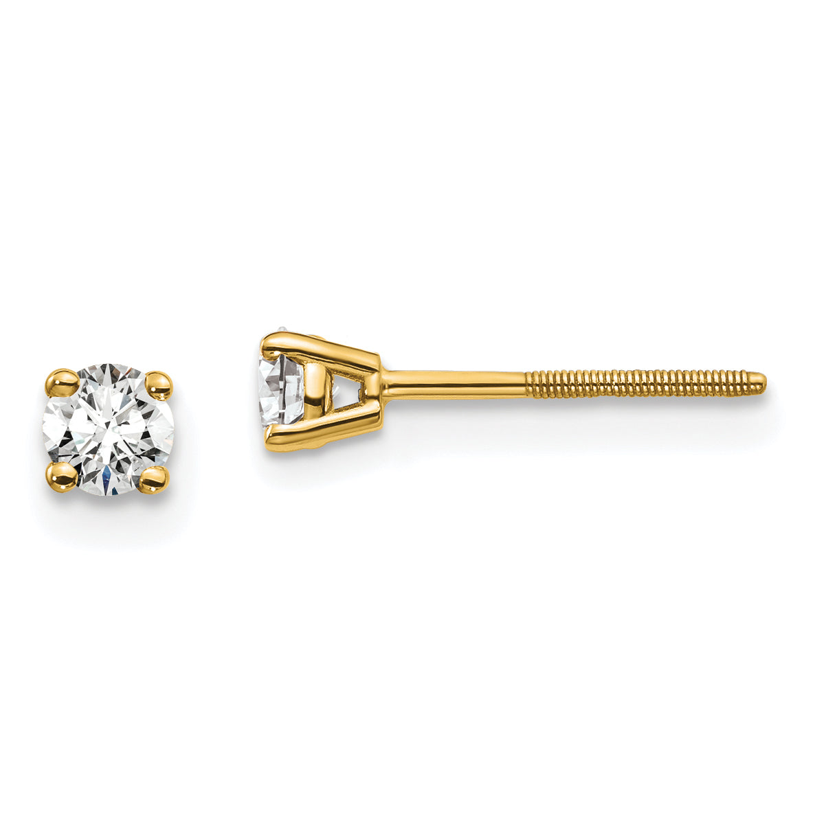 14K 1/4 Carat Total Weight Round Vs/Si Def Lab Grown Diamond Screw Back 4 Prong Stud Post Earrings