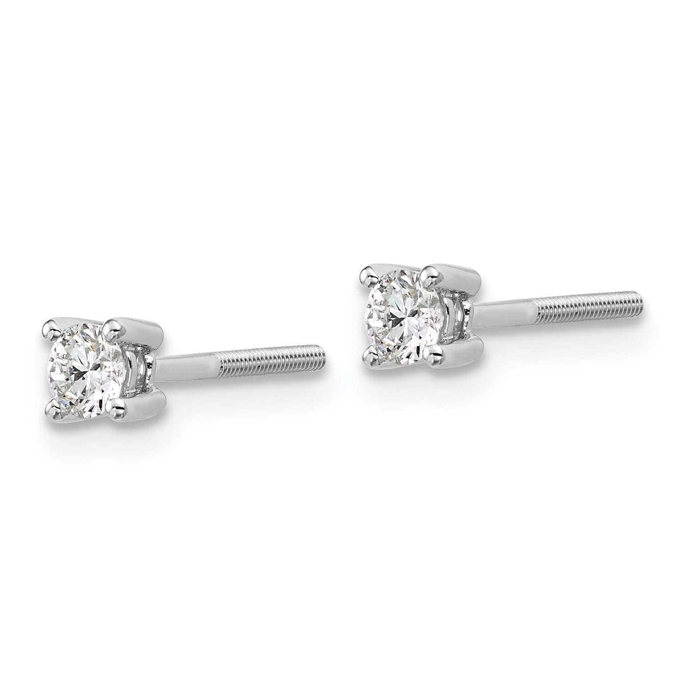 14K White Gold 1/4 Carat Total Weight Round Vs/Si Def Lab Grown Diamond Screw Back 4 Prong Stud Post Earrings