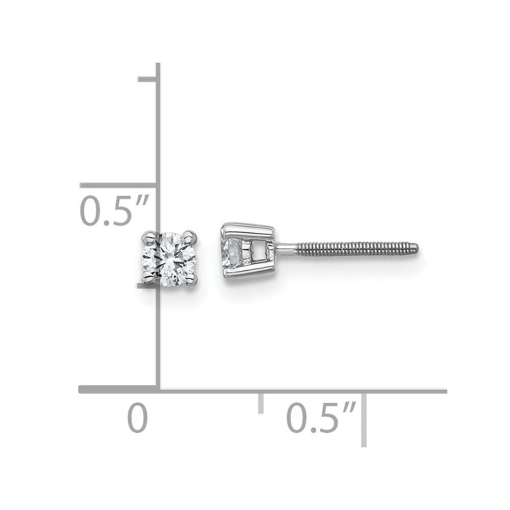 14k White Gold 1/4 carat total weight VS/SI DEF Round Certified Lab Grown Diamond Screw Back 4 Prong Stud Post Earrings