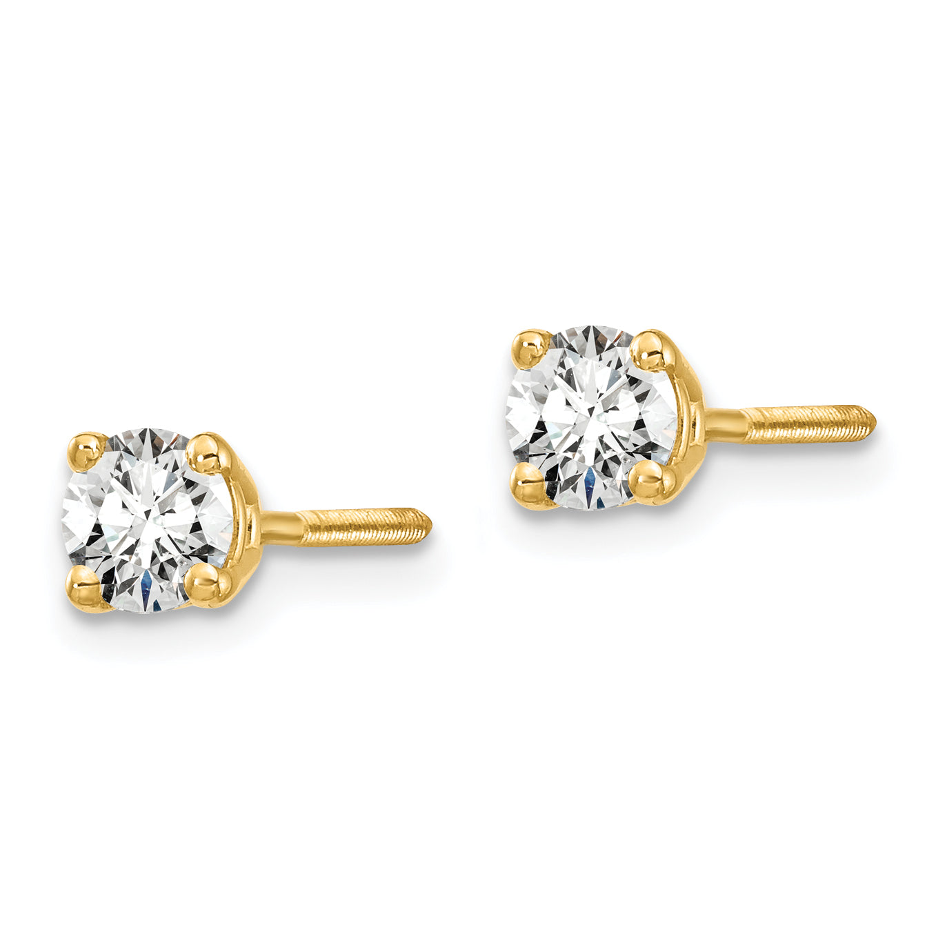 14K 1/3 Carat Total Weight Round Vs/Si Gh Lab Grown Diamond Screw Back 4 Prong Stud Post Earrings