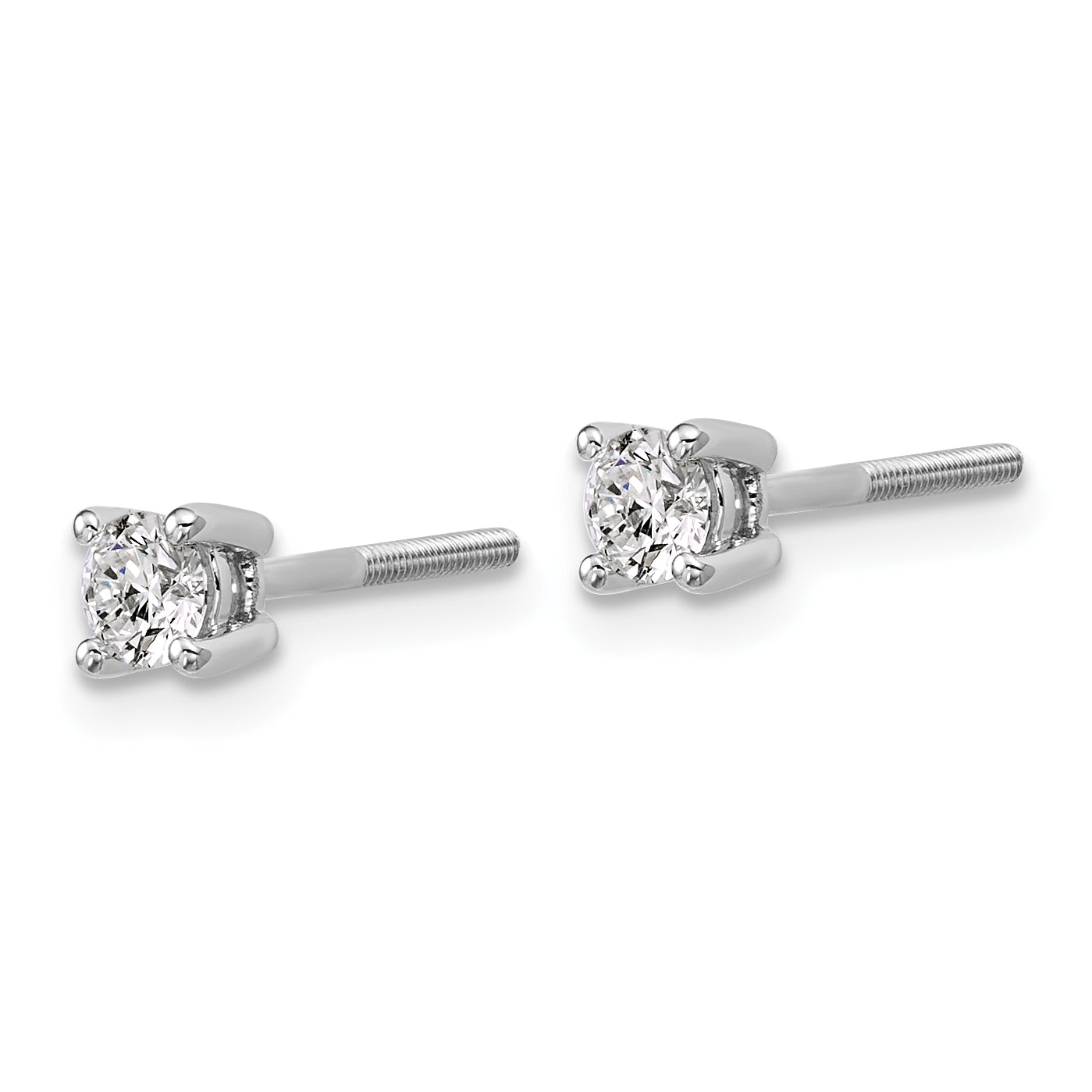 14K White Gold 1/3 Carat Total Weight Round Vs/Si Gh Lab Grown Diamond Screw Back 4 Prong Stud Post Earrings