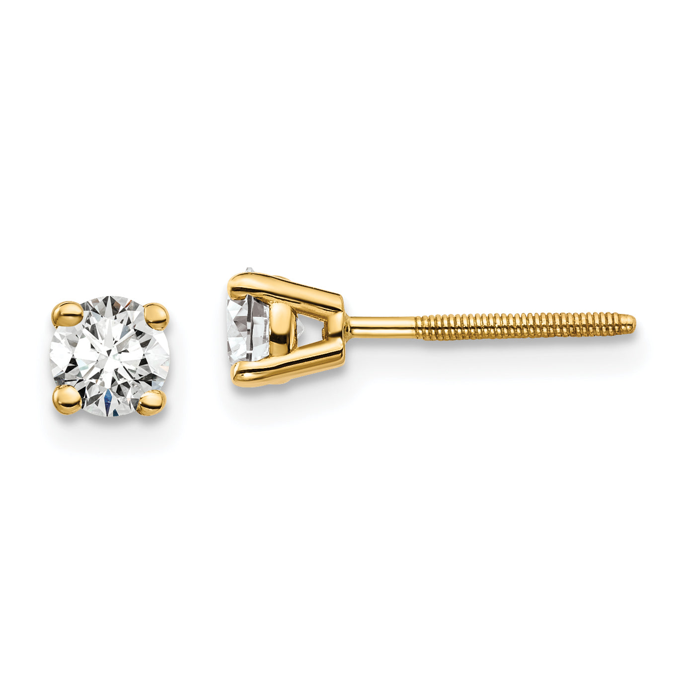 14K 1/2 Carat Total Weight Round Vs/Si Gh Lab Grown Diamond Screw Back 4 Prong Stud Post Earrings