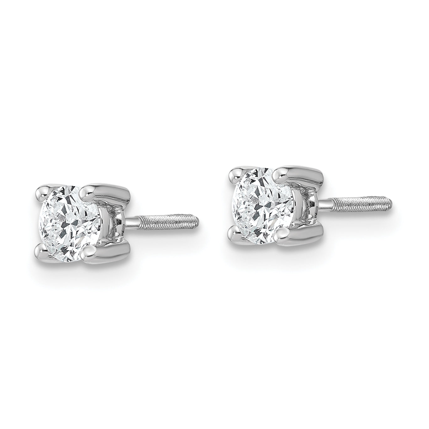 14K White Gold 1/2 Carat Total Weight Round Vs/Si Def Lab Grown Diamond Screw Back 4 Prong Stud Post Earrings