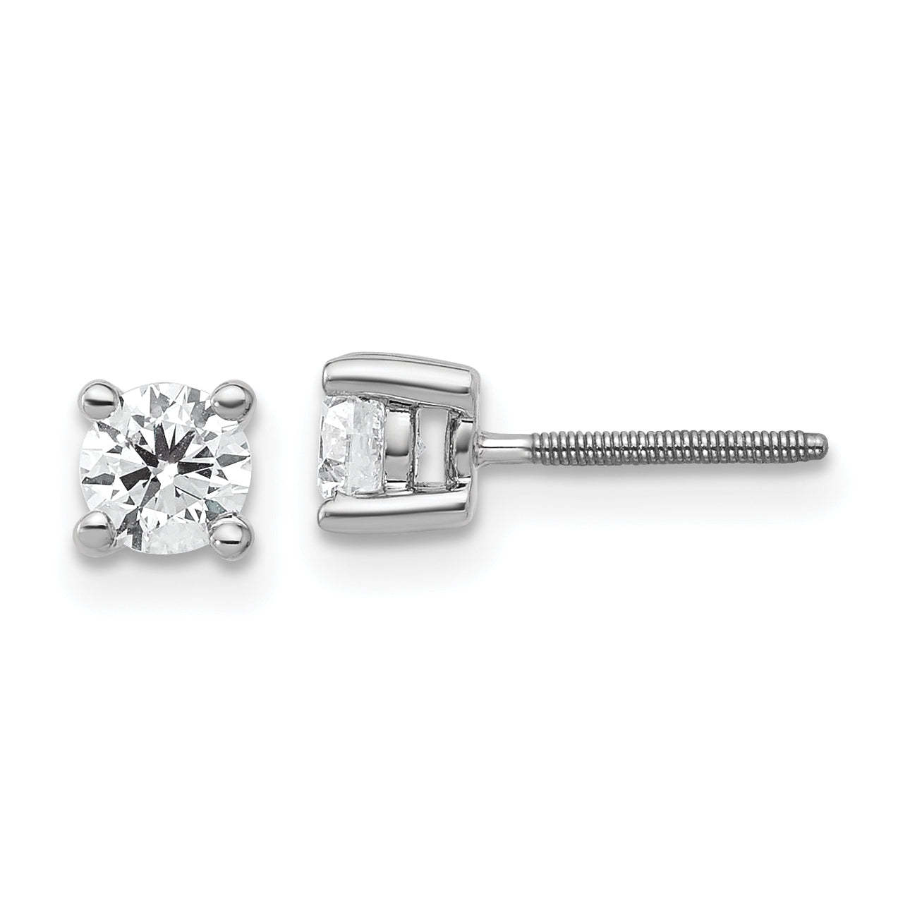 14K White Gold 1/2 Carat Total Weight Round Certified Vs/Si Gh Lab Grown Diamond Screw Back 4 Prong Stud Post Earrings