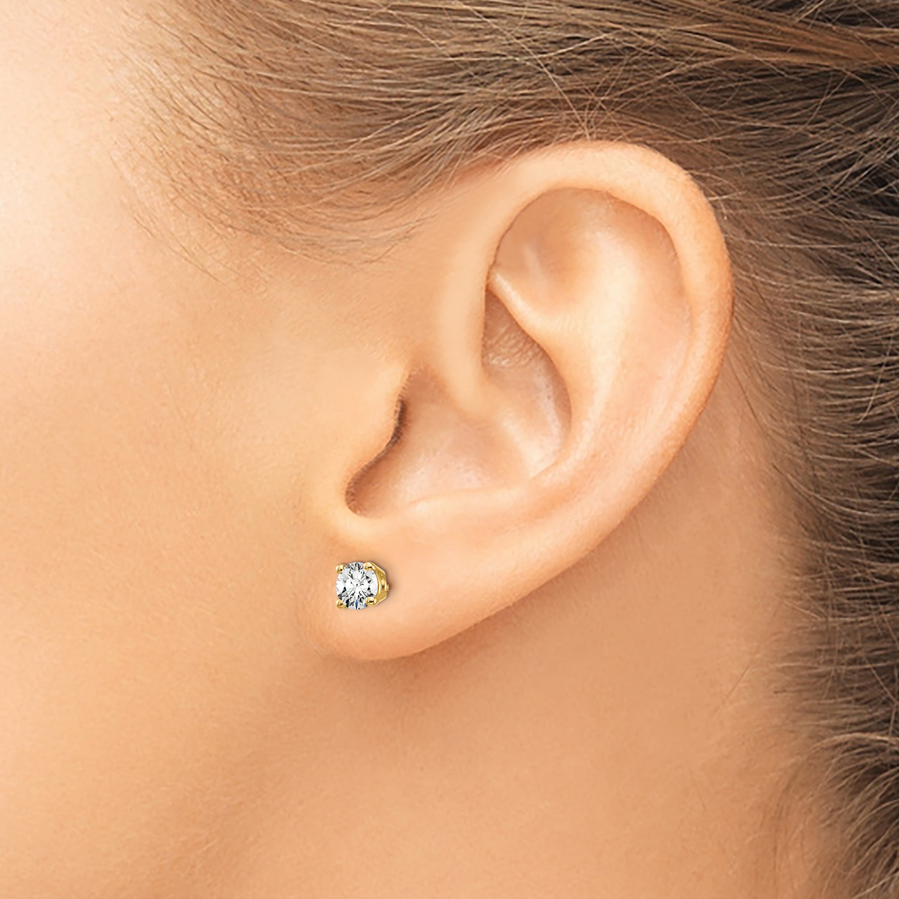 14K 1/2 Carat Total Weight Round Certified Vs/Si Gh Lab Grown Diamond Screw Back 4 Prong Stud Post Earrings