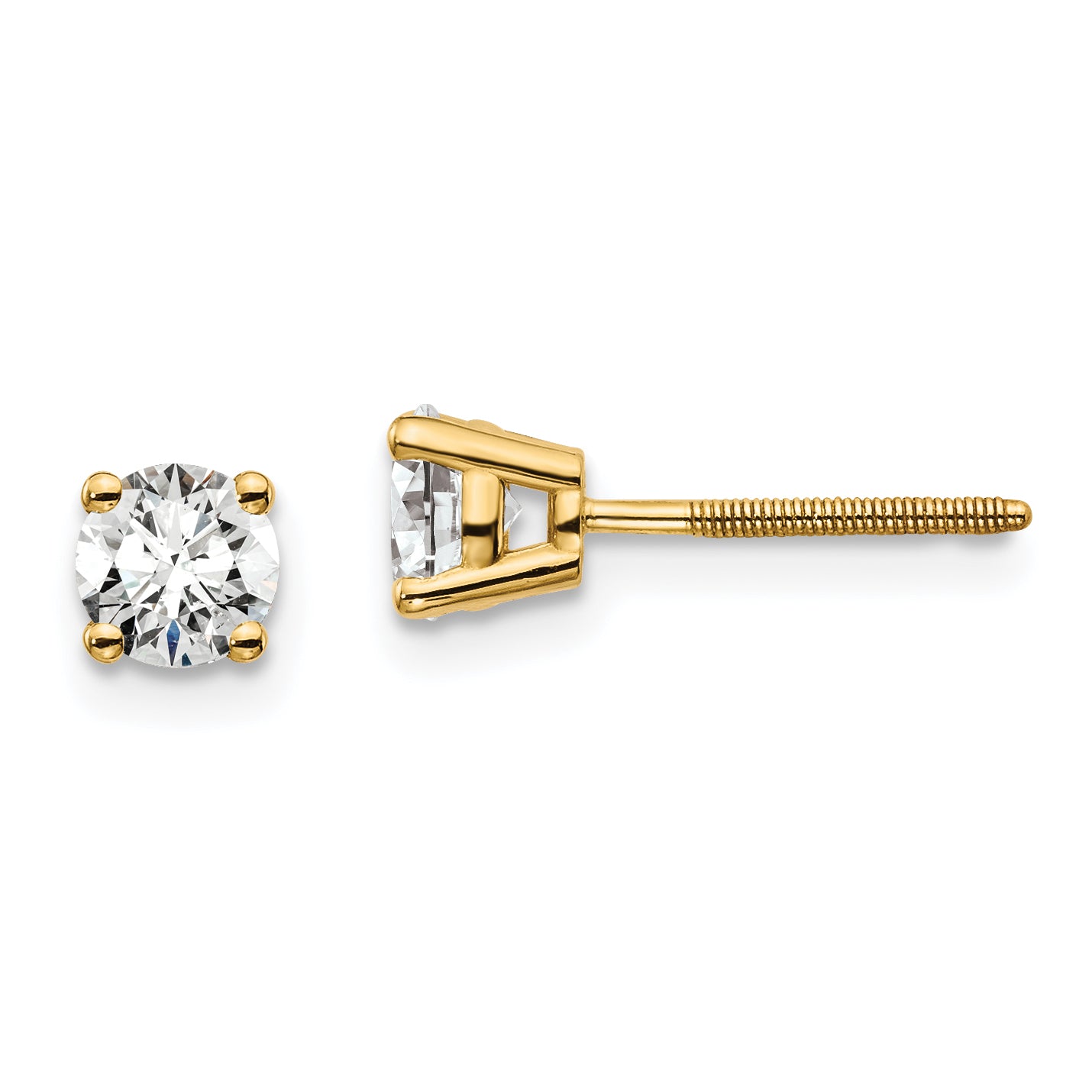 14K 1/2 Carat Total Weight Round Certified Vs/Si Gh Lab Grown Diamond Screw Back 4 Prong Stud Post Earrings