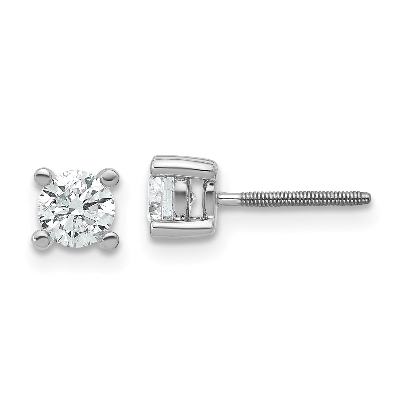 14K White Gold 1/2 Carat Total Weight Vs/Si Def Round Certified Lab Grown Diamond Screw Back 4 Prong Stud Post Earrings