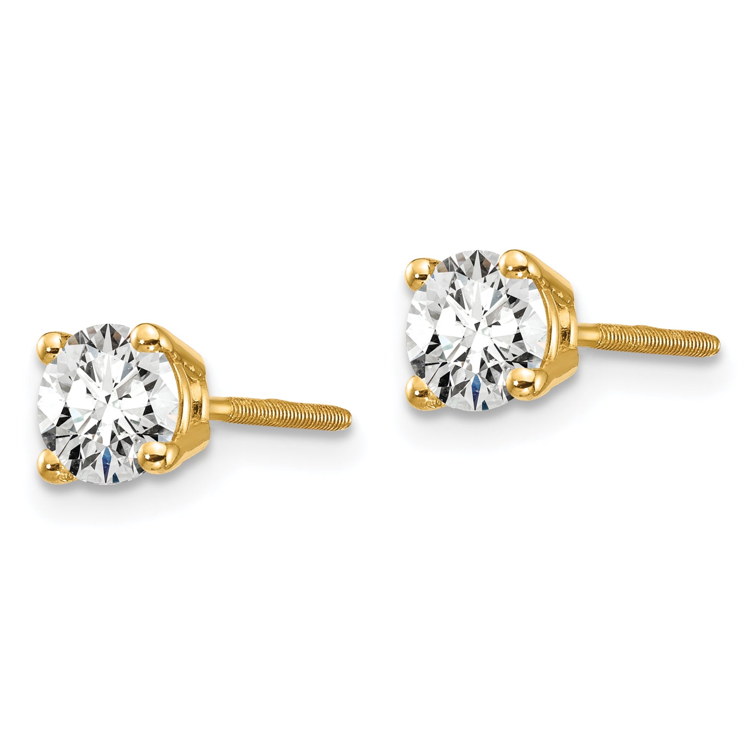 14K 3/4 Carat Total Weight Round Certified Vs/Si Def Lab Grown Diamond Screw Back 4 Prong Stud Post Earrings