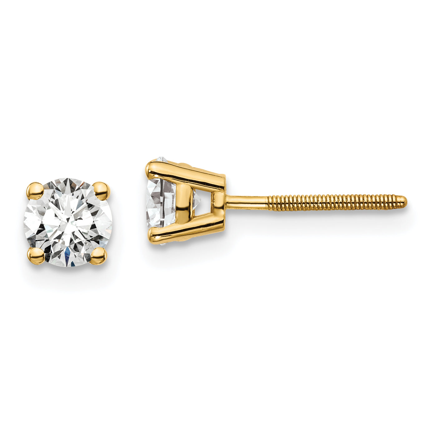 14K 3/4 Carat Total Weight Round Vs/Si Gh Lab Grown Diamond Screw Back 4 Prong Stud Post Earrings