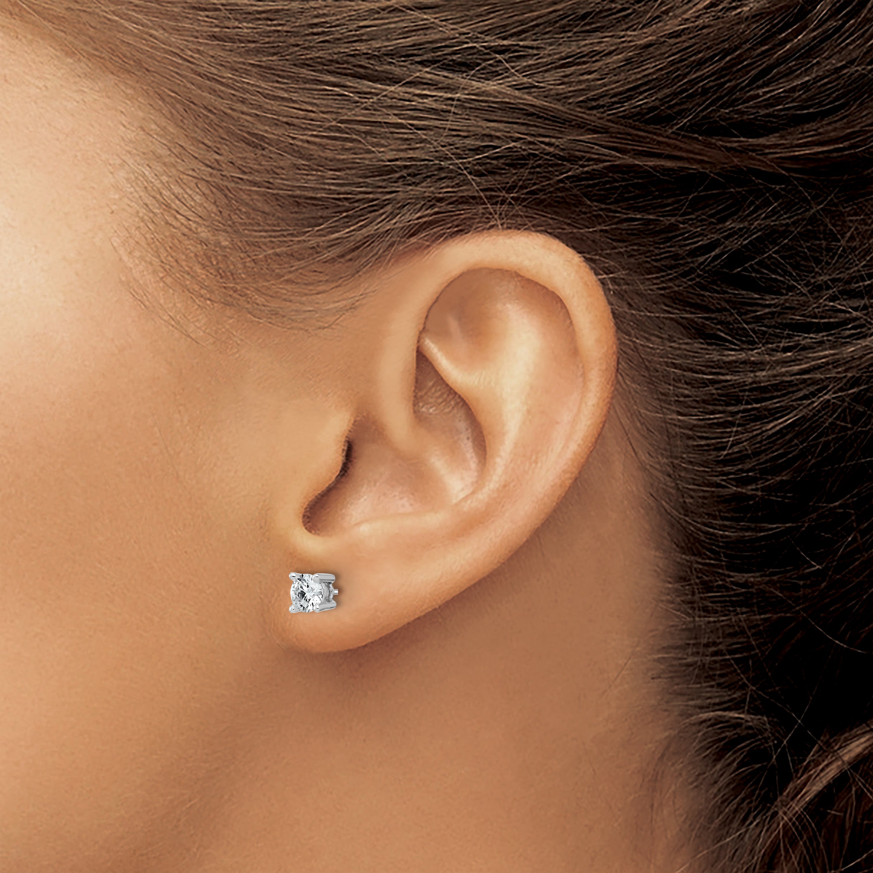 14K White Gold 3/4 Carat Total Weight Round Certified Vs/Si Gh Lab Grown Diamond Screw Back 4 Prong Stud Post Earrings