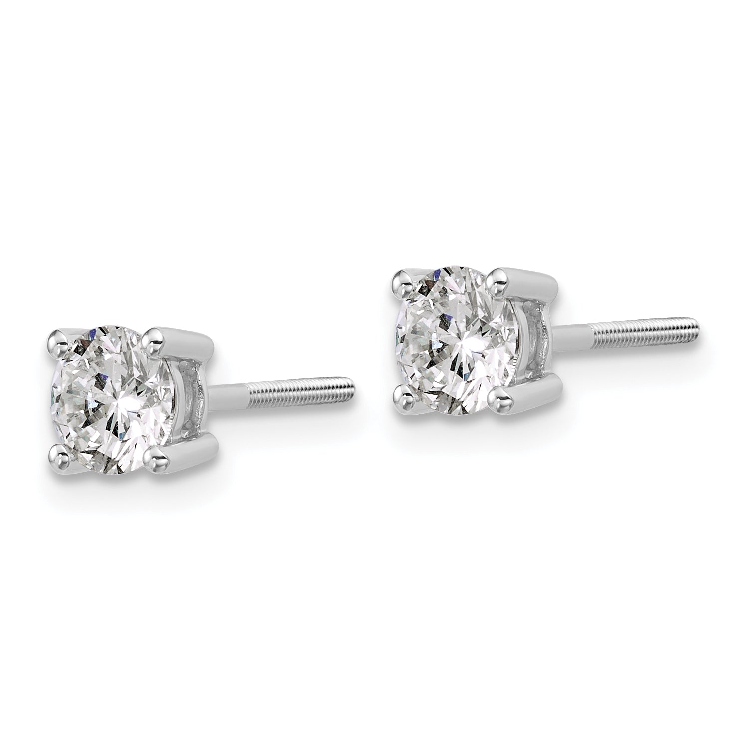 14K White Gold 1 Carat Total Weight Vs/Si Def Round Certified Lab Grown Diamond Screw Back 4 Prong Stud Post Earrings