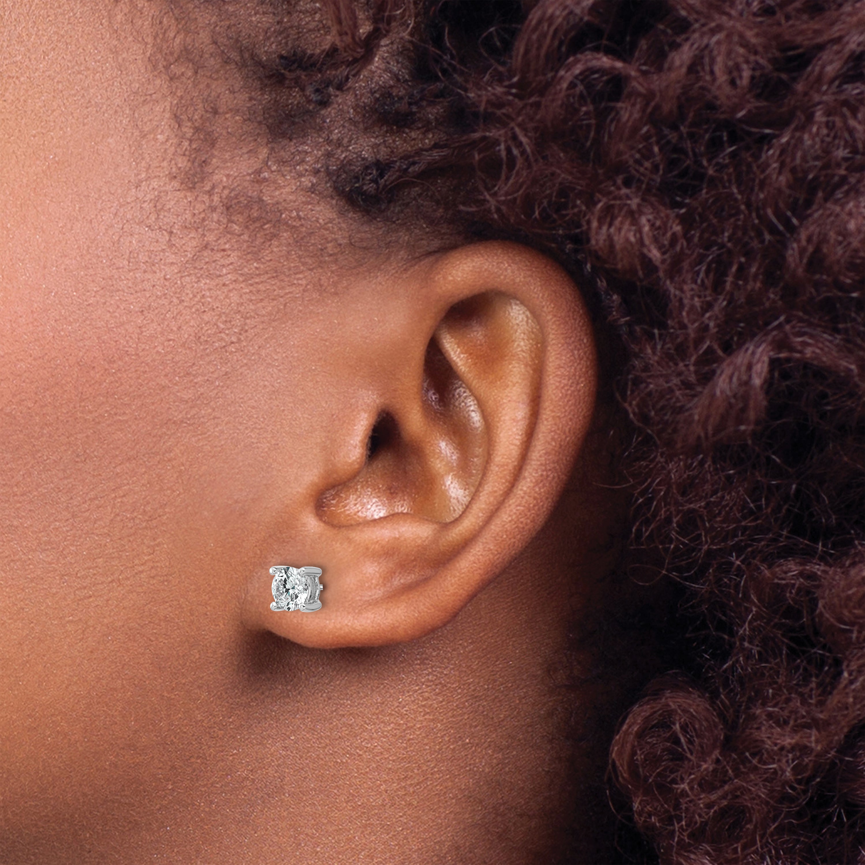 14K White Gold 1 Carat Total Weight Vs/Si Def Round Certified Lab Grown Diamond Screw Back 4 Prong Stud Post Earrings