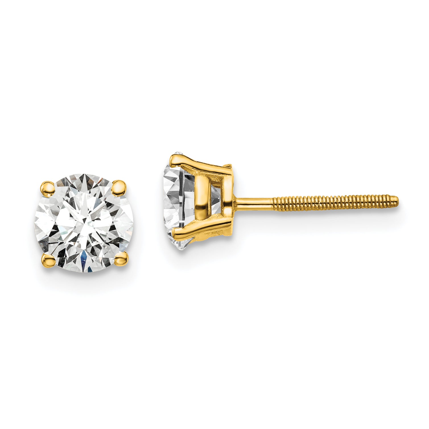 14K 1 1/2 Carat Total Weight Round Certified Vs/Si Gh Lab Grown Diamond Screw Back 4 Prong Stud Post Earrings