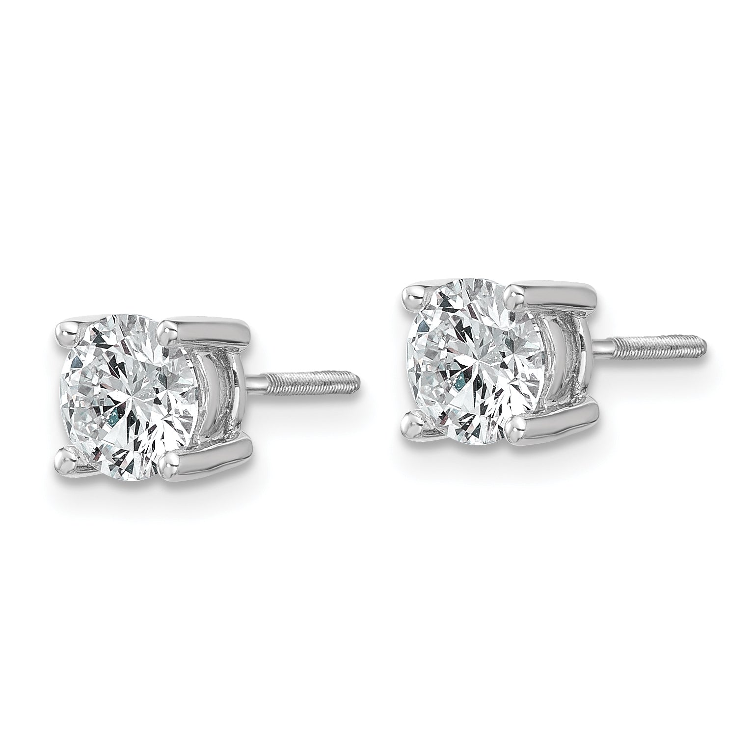 14K White Gold 1 1/2 Carat Total Weight Round Vs/Si Gh Lab Grown Diamond Screw Back 4 Prong Stud Post Earrings