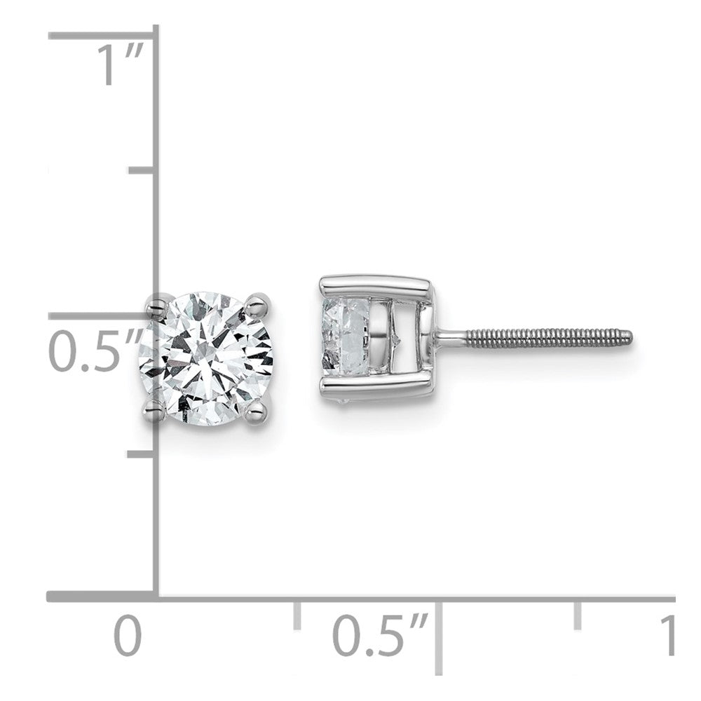 14k White Gold 1 1/2 carat total weight Round Certified VS/SI GH Lab Grown Diamond Screw Back 4 Prong Stud Post Earrings