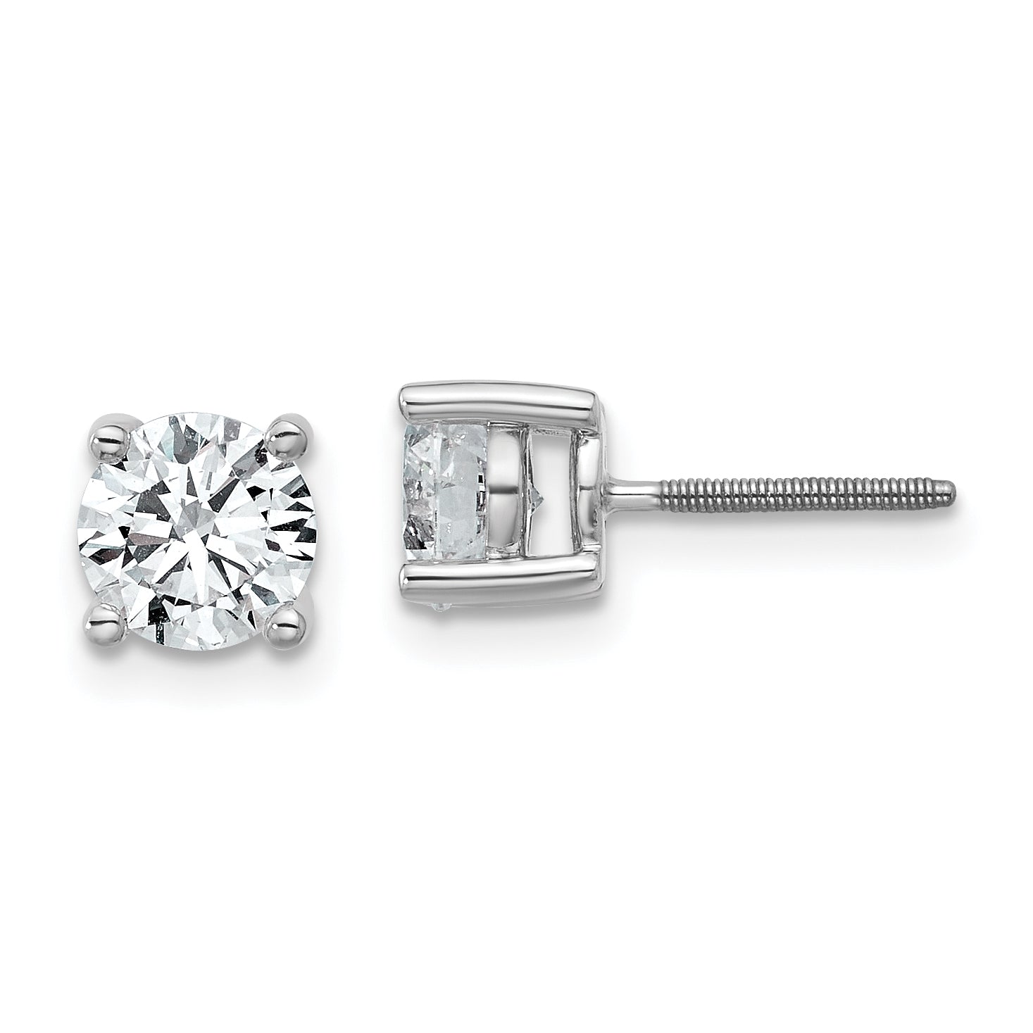 14K White Gold 1 1/2 Carat Total Weight Round Vs/Si Def Lab Grown Diamond Screw Back 4 Prong Stud Post Earrings