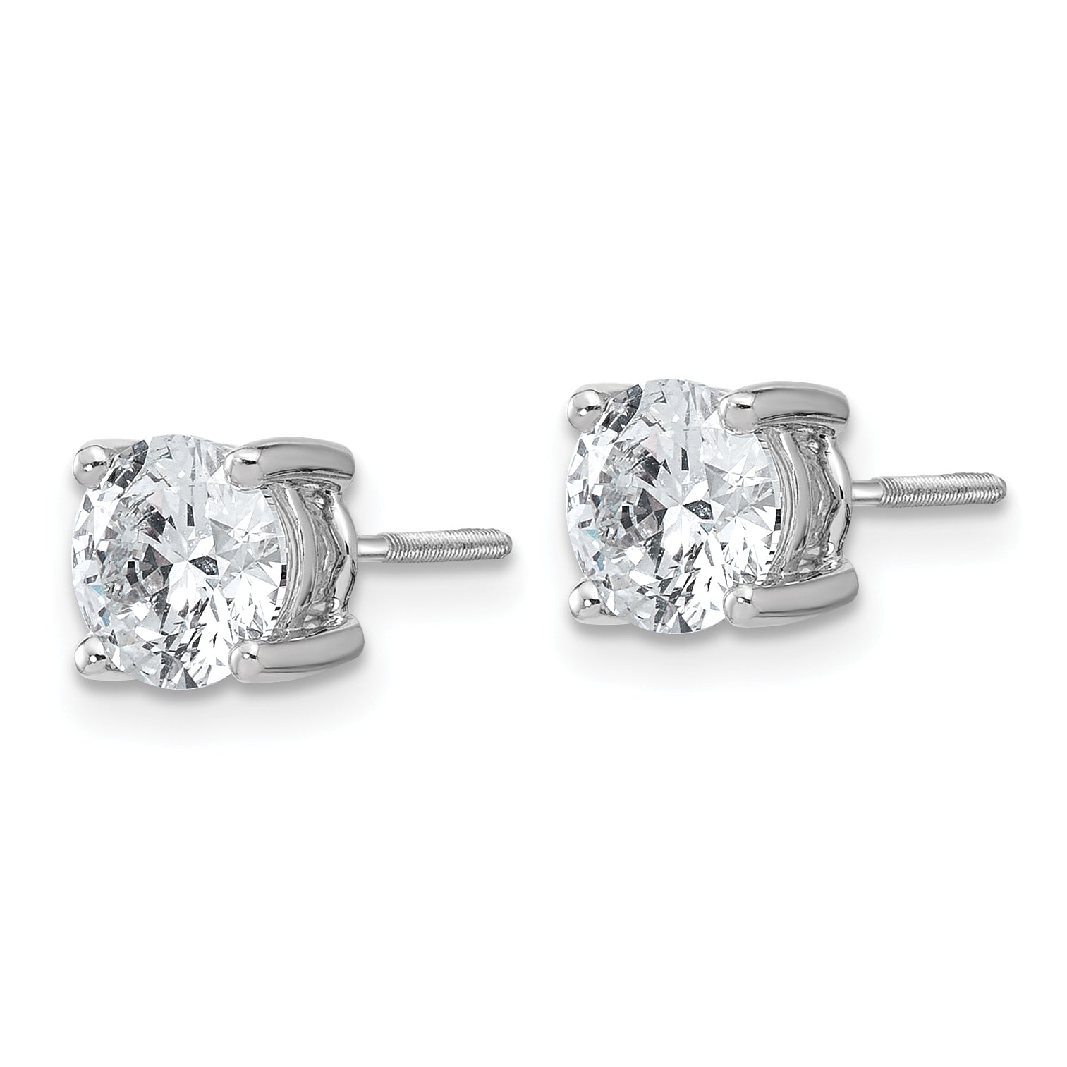 14K White Gold 2 Carat Total Weight Round Vs/Si Gh Lab Grown Diamond Screw Back 4 Prong Stud Post Earrings