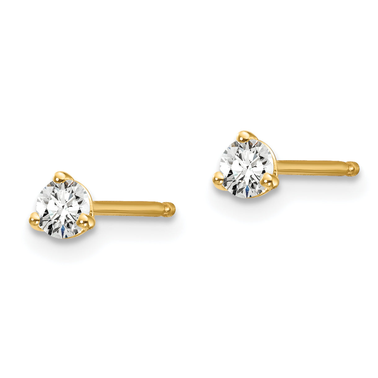 14K 1/10 Carat Total Weight Round Vs/Si Def Lab Grown Diamond 3 Prong Stud Post Earrings