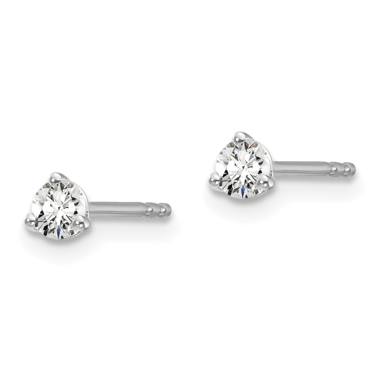 14K White Gold 1/10 Carat Total Weight Round Vs/Si Def Lab Grown Diamond 3 Prong Stud Post Earrings