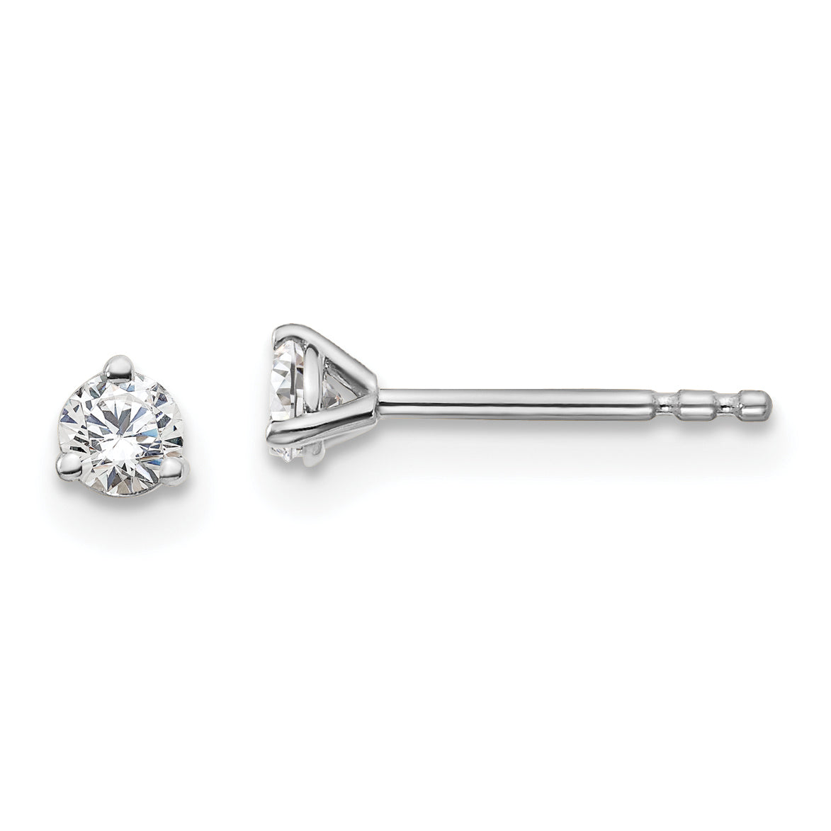 14K White Gold 1/10 Carat Total Weight Round Vs/Si Def Lab Grown Diamond 3 Prong Stud Post Earrings