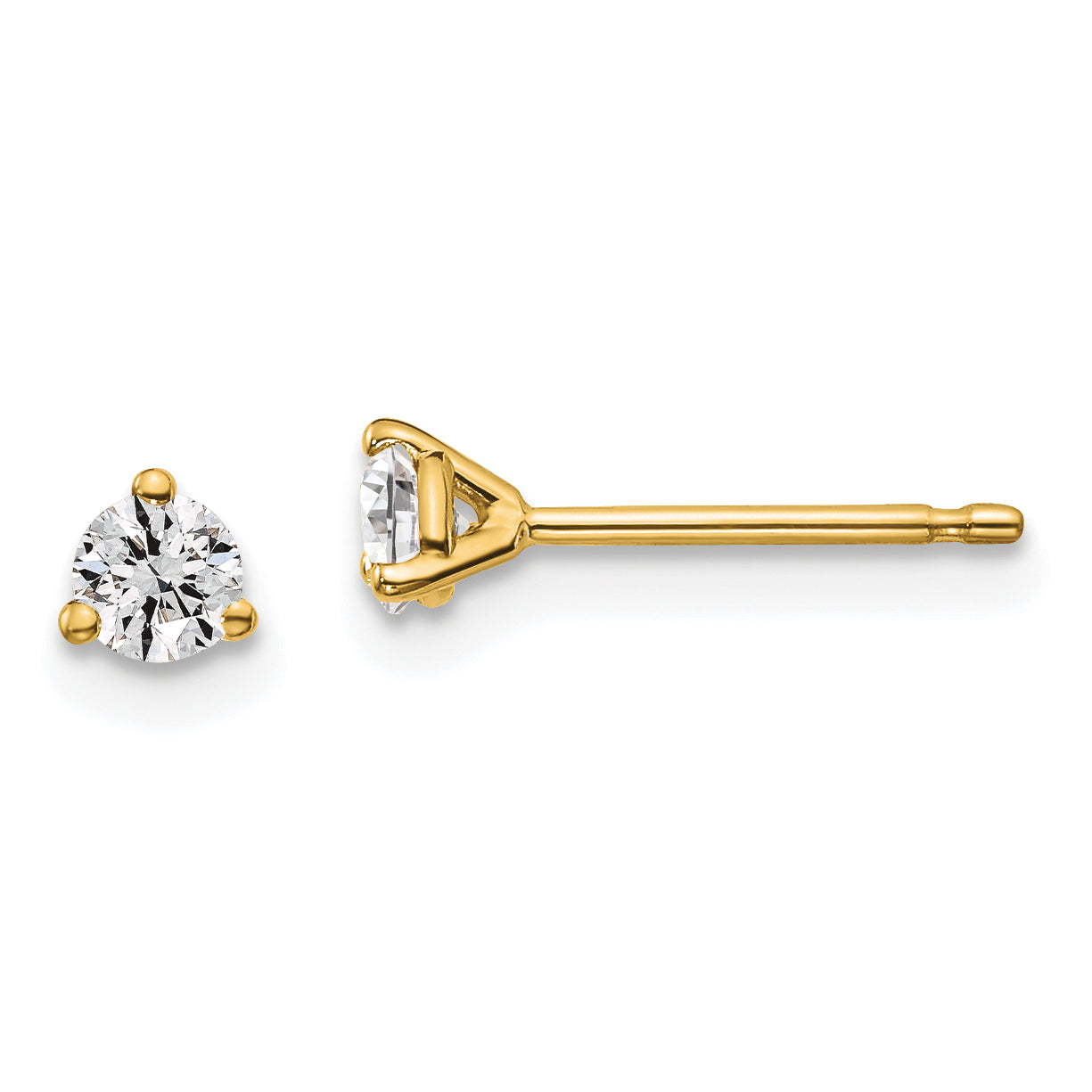 14K 1/4 Carat Total Weight Round Certified Vs/Si Gh Lab Grown Diamond 3 Prong Stud Post Earrings