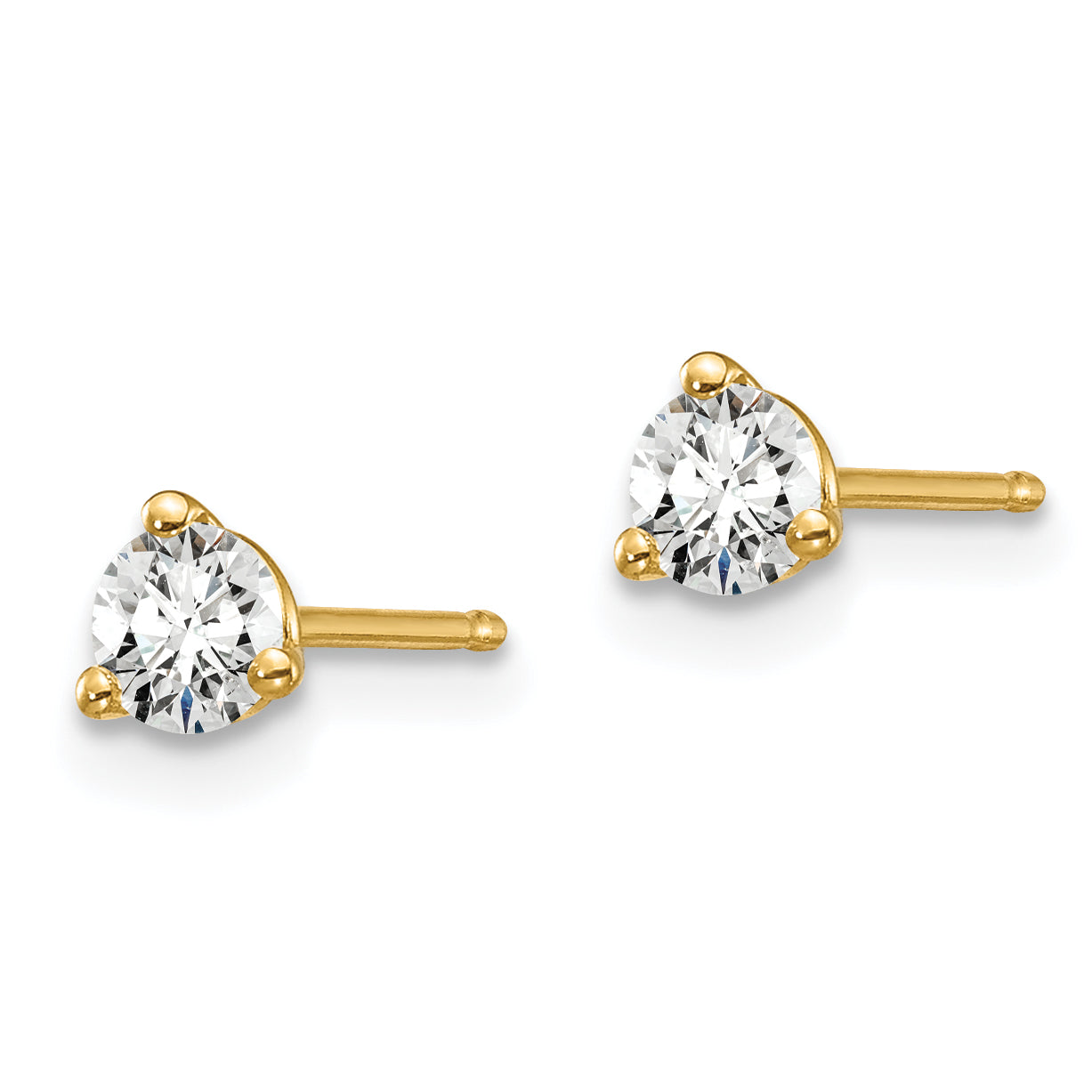 14K 3/8 Carat Total Weight Round Vs/Si Def Lab Grown Diamond 3 Prong Stud Post Earrings