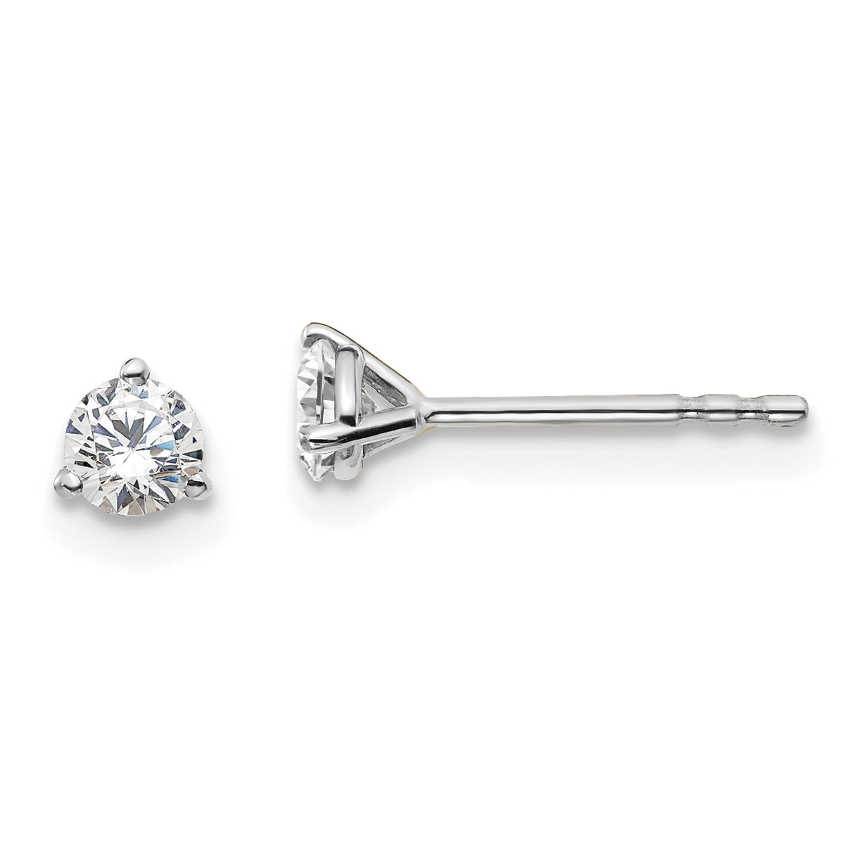 14K White Gold 1/3 Carat Total Weight Round Vs/Si Gh Lab Grown Diamond 3 Prong Stud Post Earrings