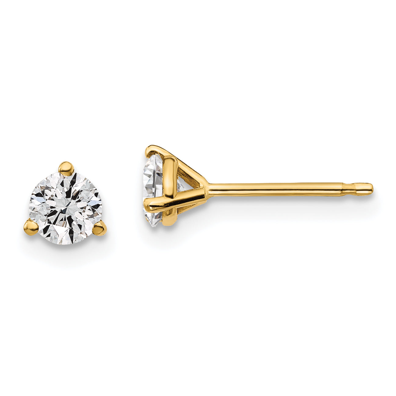 14K 1/2 Carat Total Weight Round Vs/Si Gh Lab Grown Diamond 3 Prong Stud Post Earrings