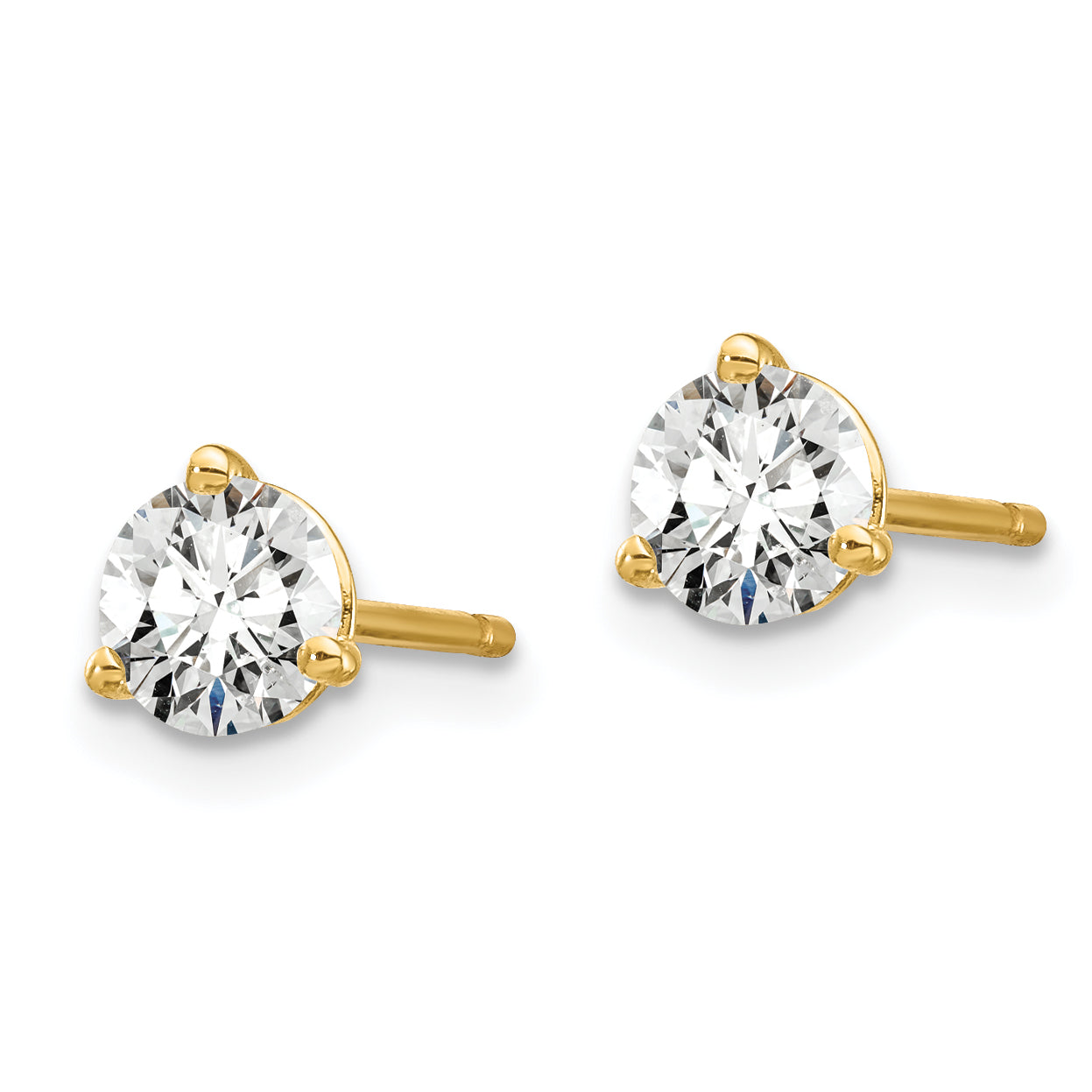 14K 3/4 Carat Total Weight Round Vs/Si Gh Lab Grown Diamond 3 Prong Stud Post Earrings