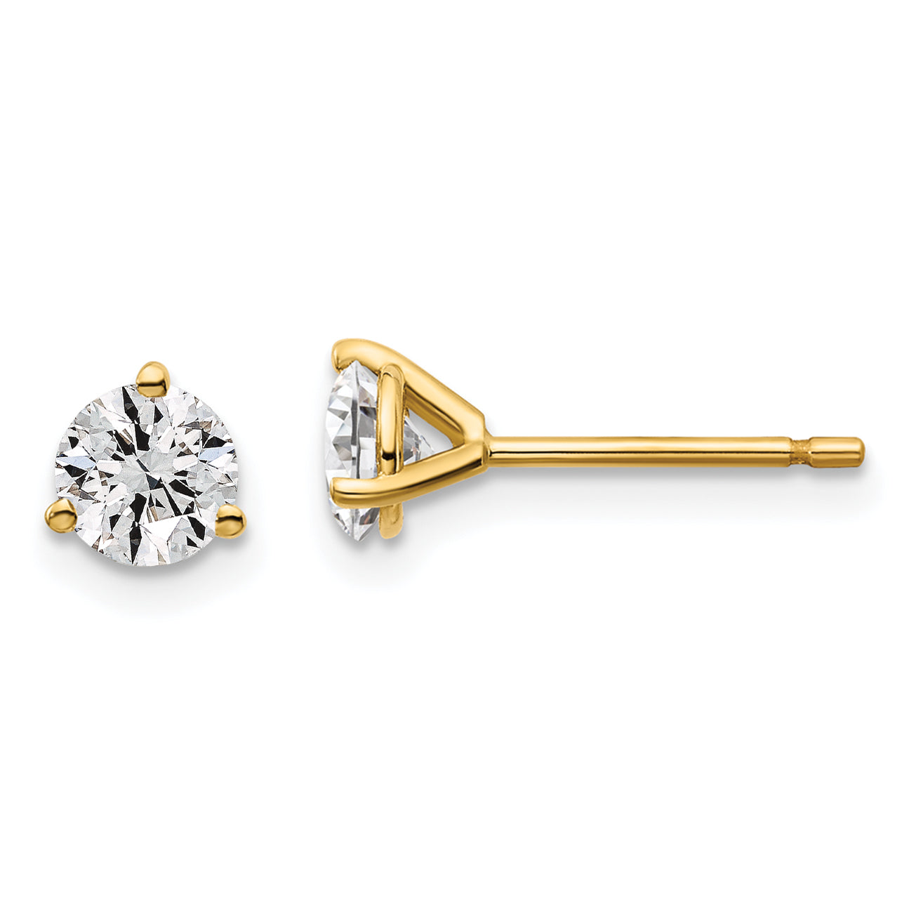 14K 3/4 Carat Total Weight Round Certified Vs/Si Def Lab Grown Diamond 3 Prong Stud Post Earrings