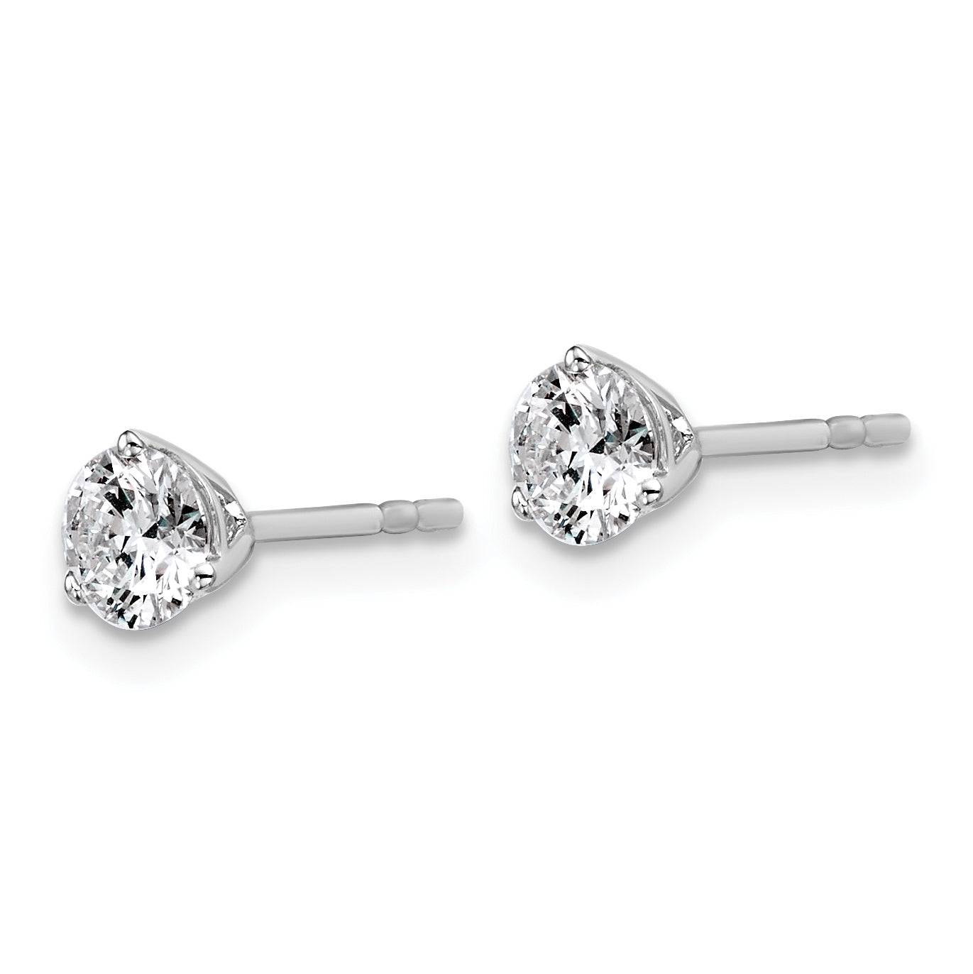 14K White Gold 7/8 Carat Total Weight Round Vs/Si Gh Lab Grown Diamond 3 Prong Stud Post Earrings