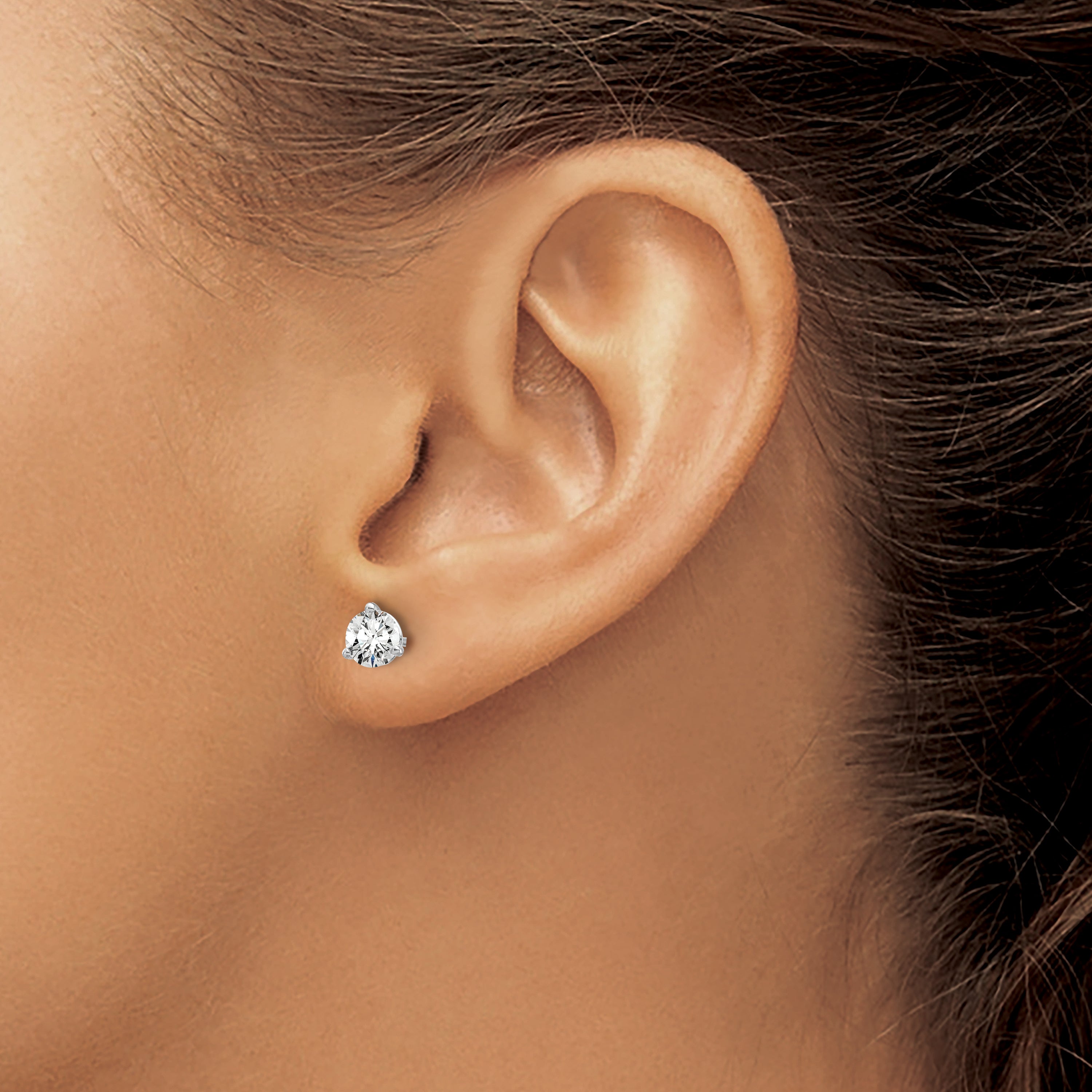 14K White Gold 7/8 Carat Total Weight Round Vs/Si Gh Lab Grown Diamond 3 Prong Stud Post Earrings