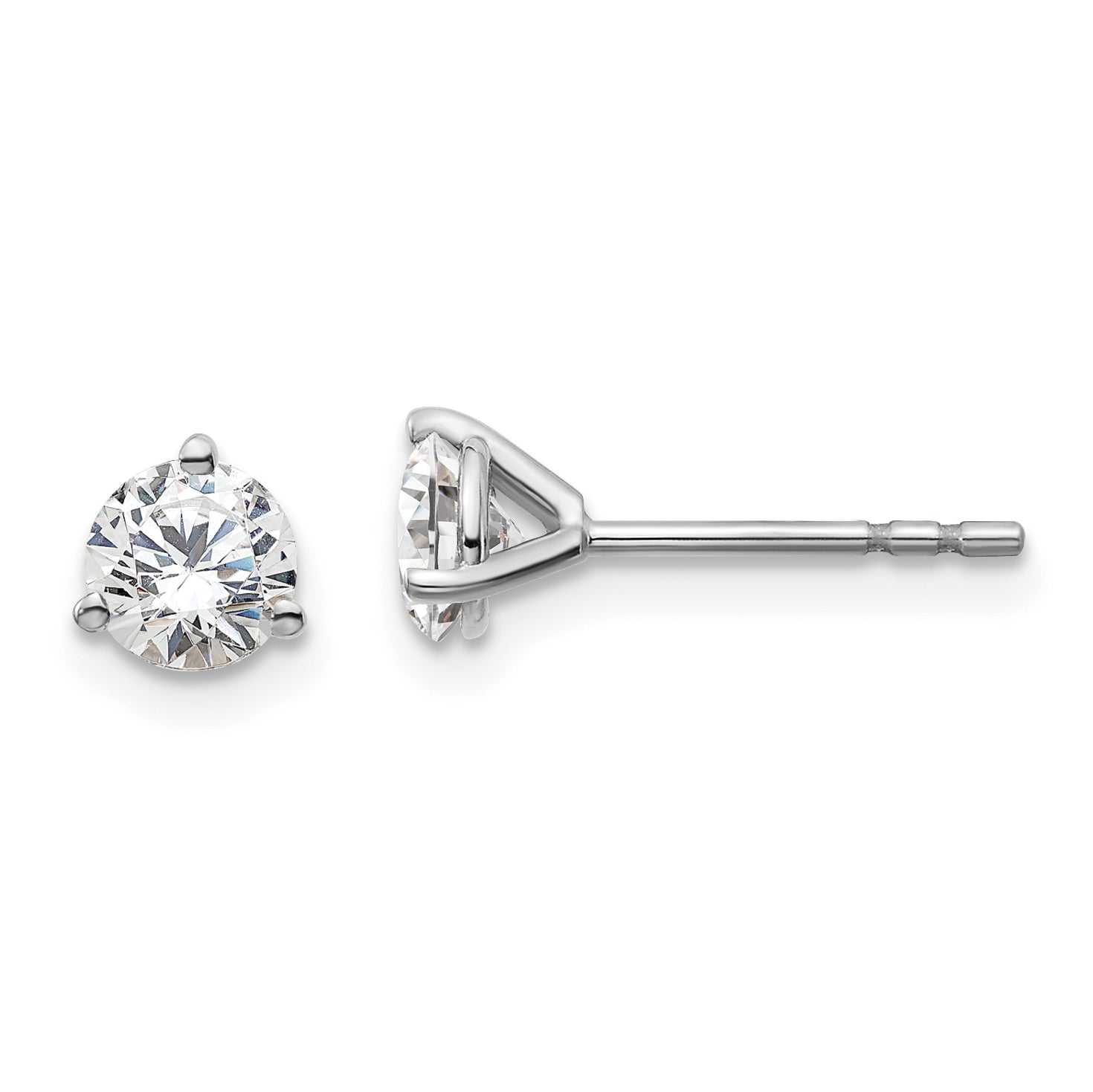 14K White Gold 3/4 Carat Total Weight Round Certified Vs/Si Gh Lab Grown Diamond 3 Prong Stud Post Earrings