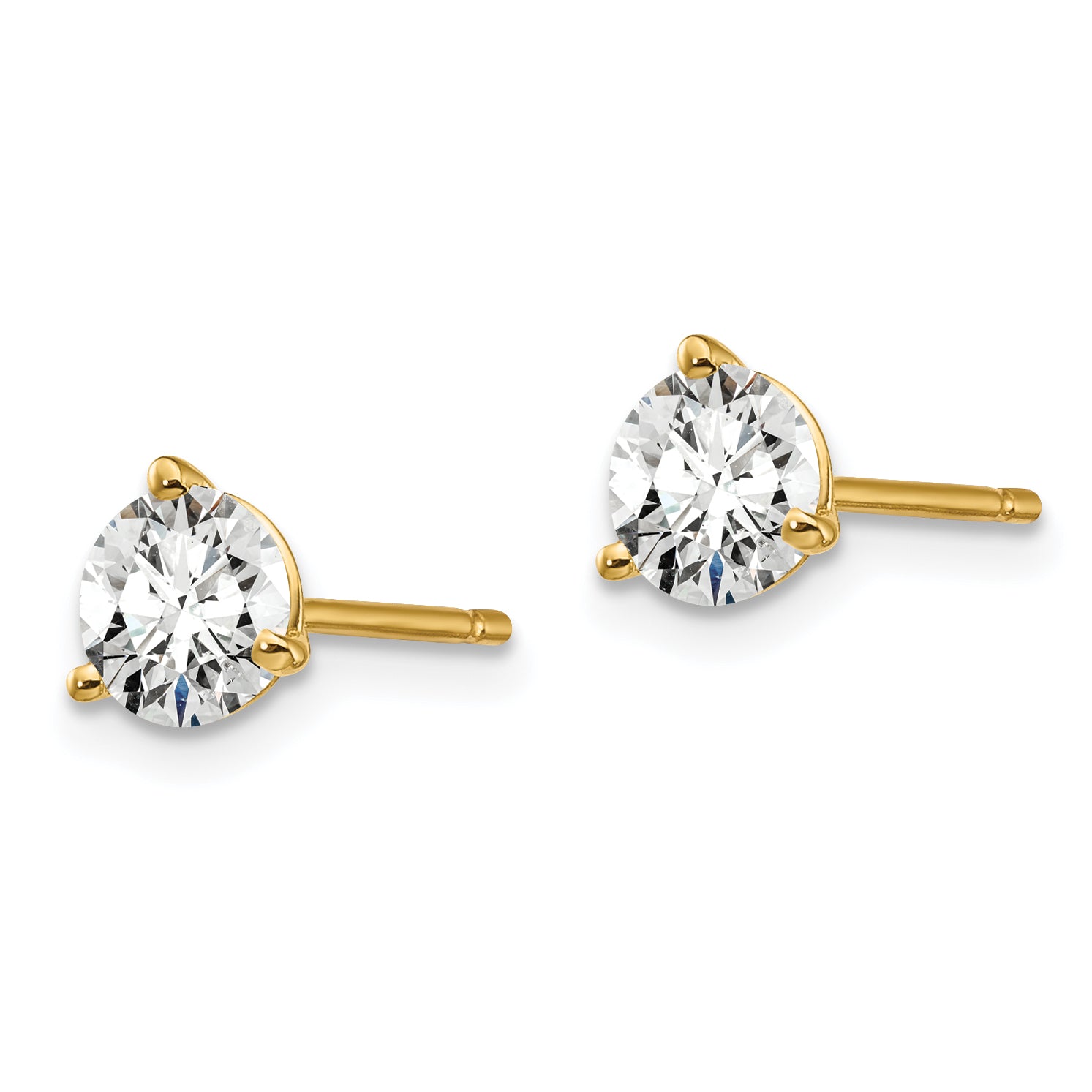 14K 1 Carat Total Weight Round Certified Vs/Si Gh Lab Grown Diamond 3 Prong Stud Post Earrings