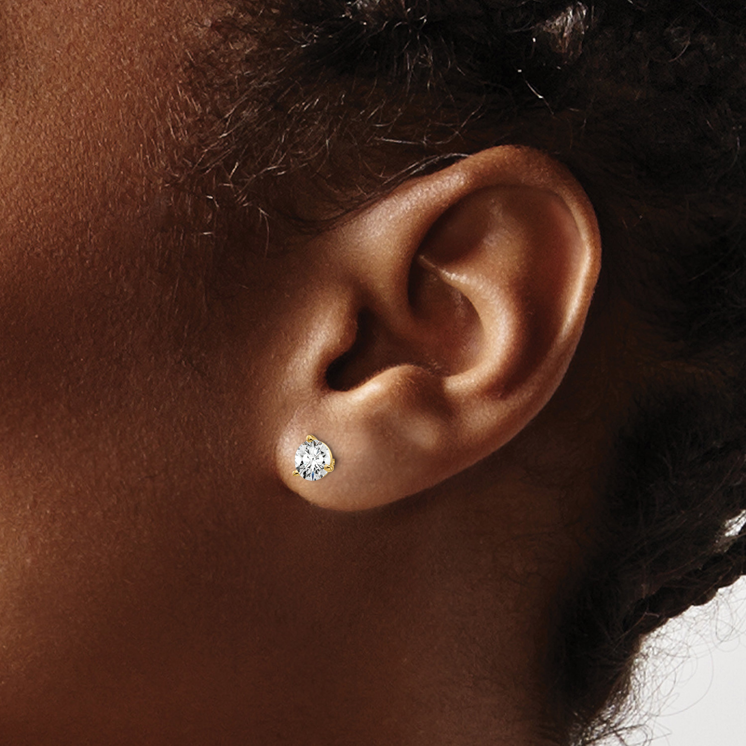 14K 1 Carat Total Weight Round Certified Vs/Si Gh Lab Grown Diamond 3 Prong Stud Post Earrings