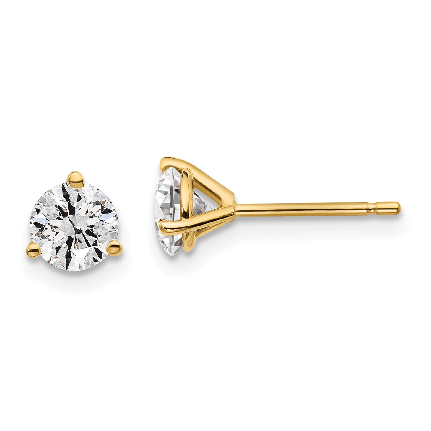 14K 1 Carat Total Weight Round Vs/Si Gh Lab Grown Diamond 3 Prong Stud Post Earrings