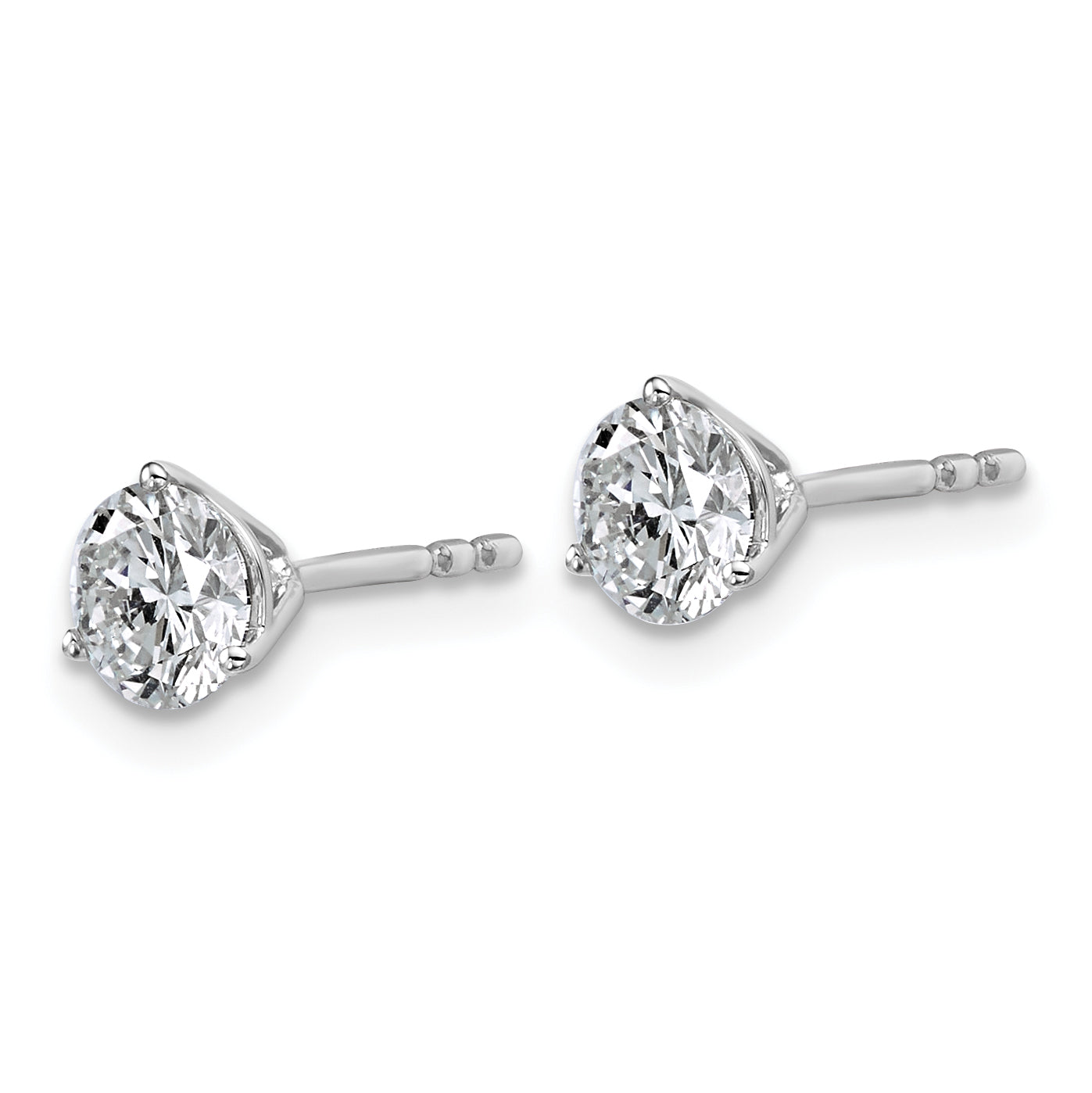 14K White Gold 1 Carat Total Weight Round Vs/Si Gh Lab Grown Diamond 3 Prong Stud Post Earrings