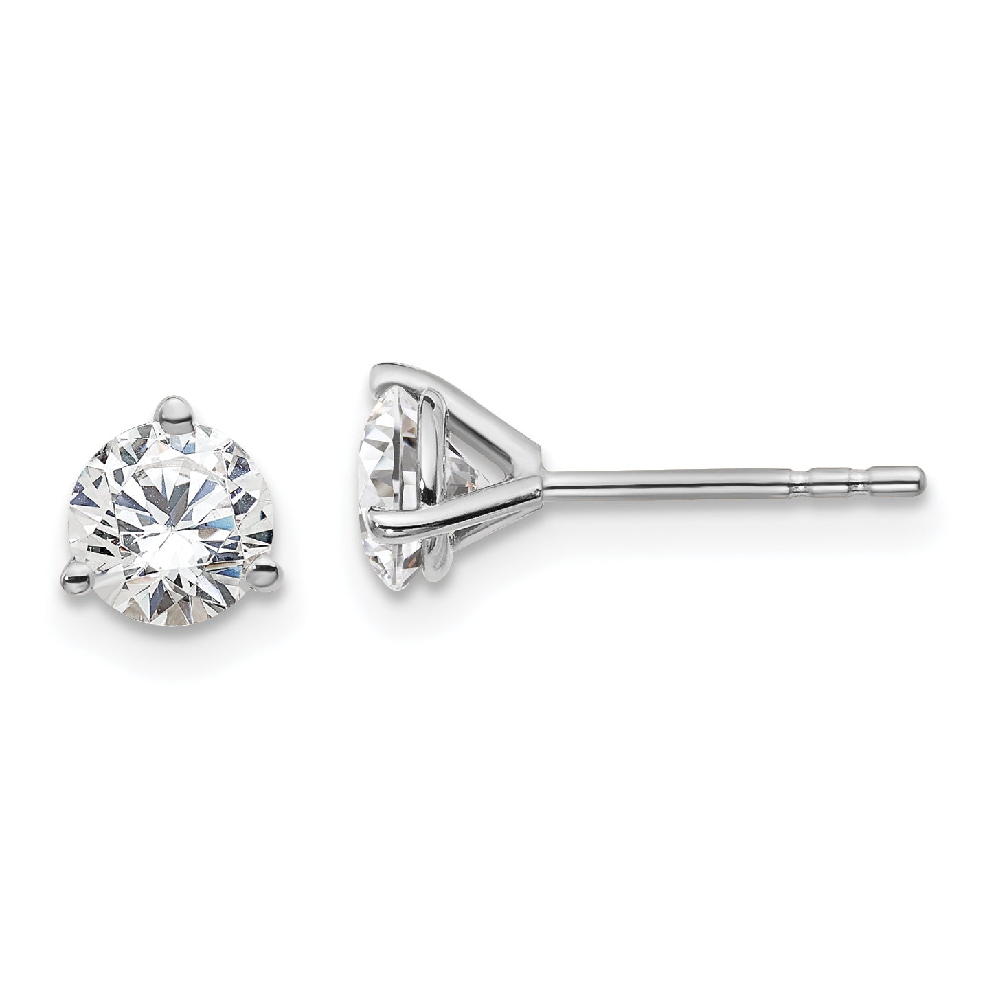 14K White Gold 1 1/4 Carat Total Weight Round Vs/Si Def Lab Grown Diamond 3 Prong Stud Post Earrings