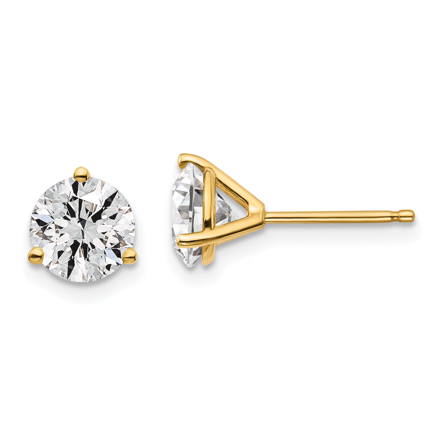 14K 1 1/2 Carat Total Weight Round Certified Vs/Si Gh Lab Grown Diamond 3 Prong Stud Post Earrings