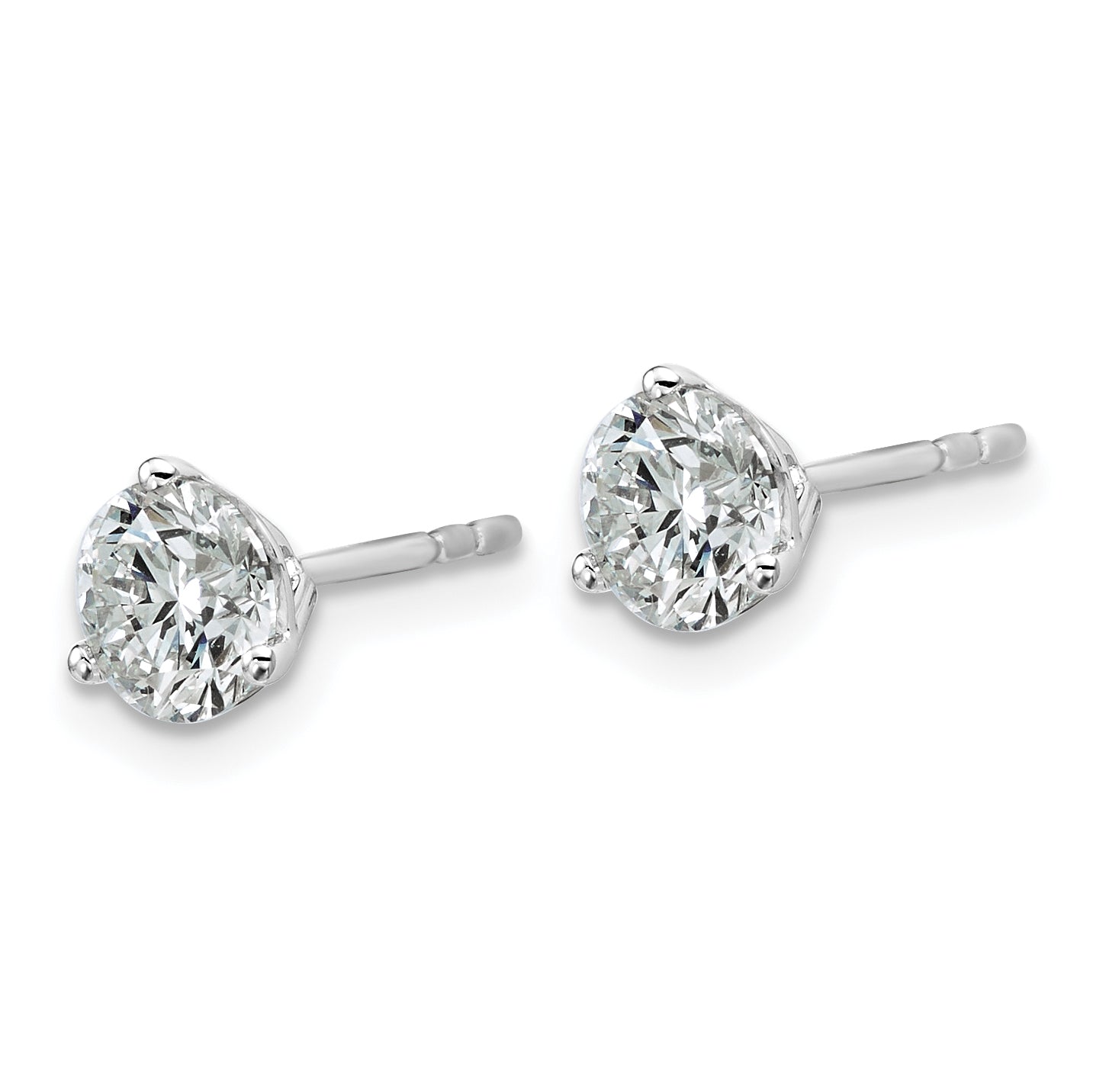 14K White Gold 1 1/2 Carat Total Weight Round Certified Vs/Si Gh Lab Grown Diamond 3 Prong Stud Post Earrings