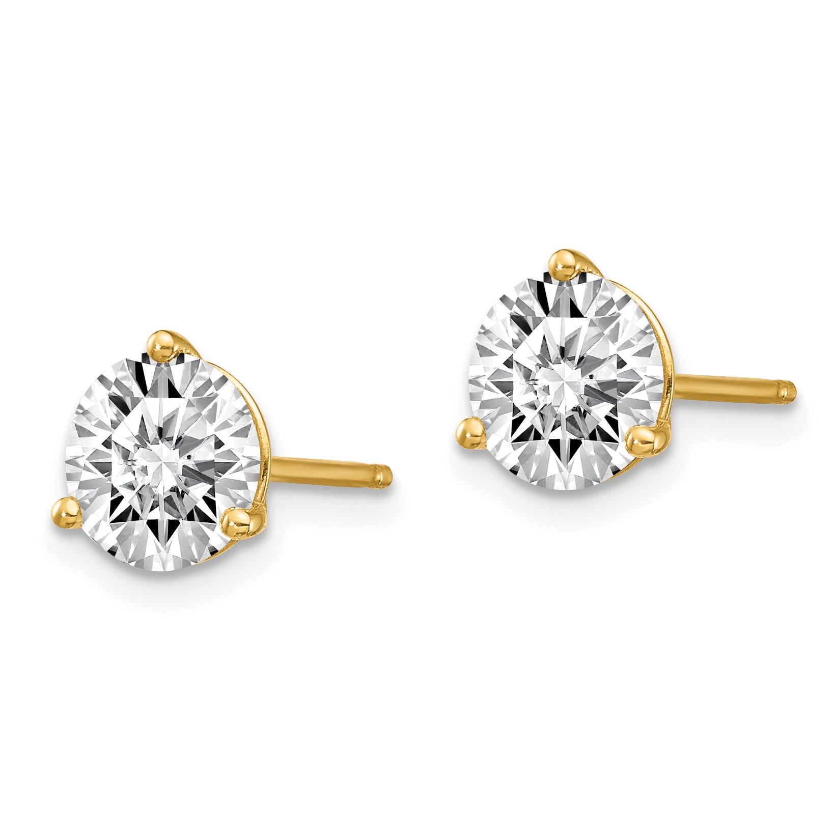 14K 2 Carat Total Weight Round Certified Vs/Si Gh Lab Grown Diamond 3 Prong Stud Post Earrings