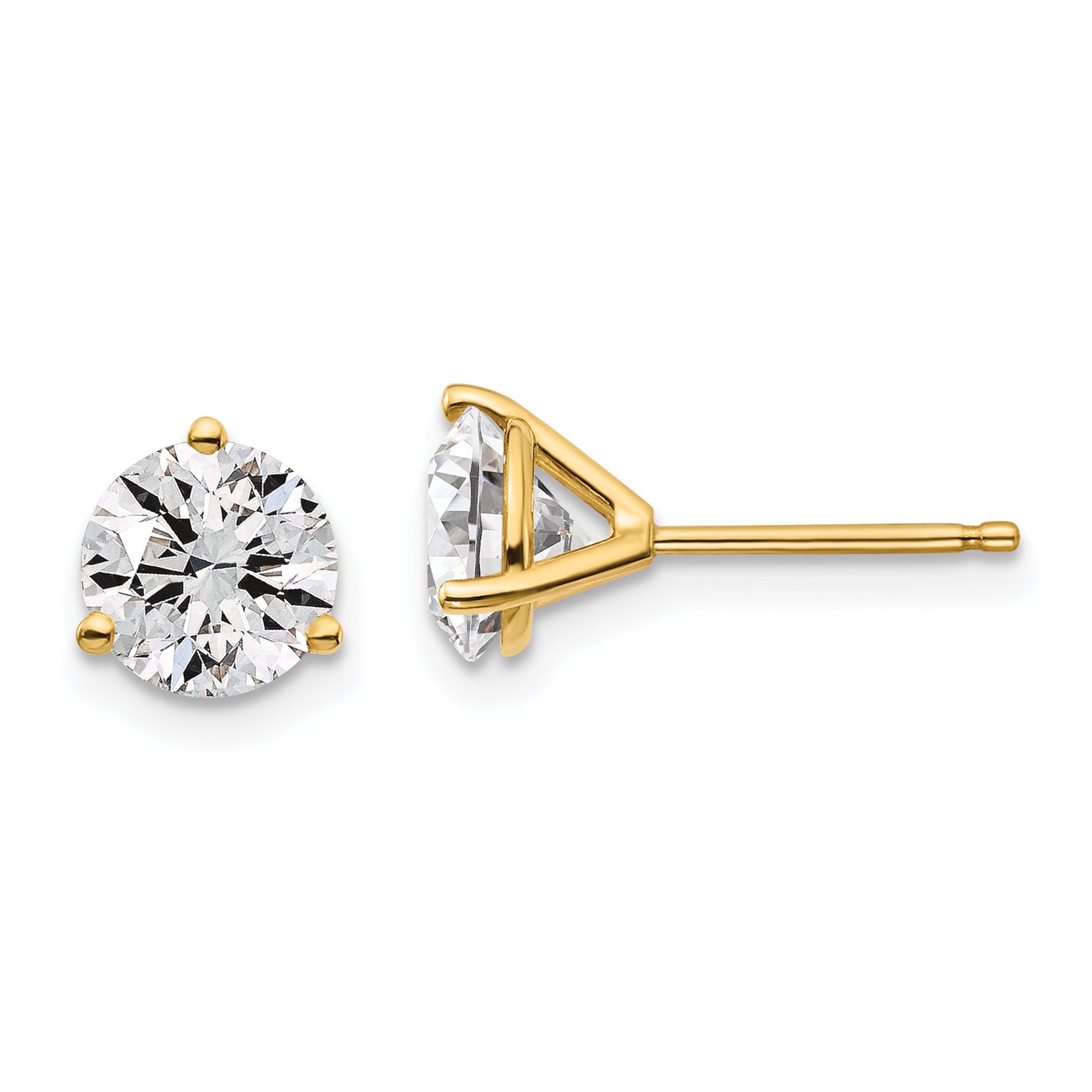 14K 2 Carat Total Weight Round Certified Vs/Si Gh Lab Grown Diamond 3 Prong Stud Post Earrings