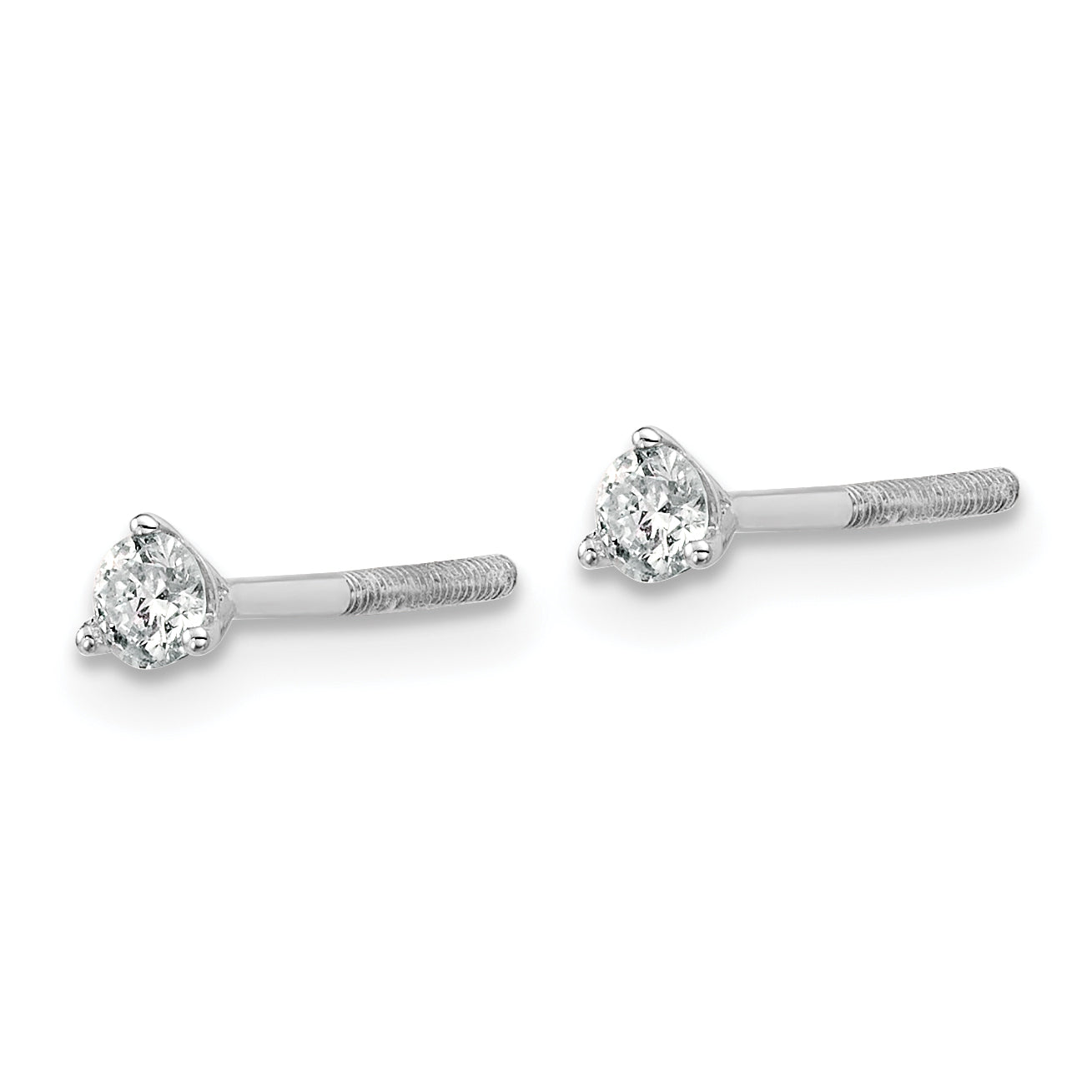 14K White Gold 1/5 Carat Total Weight Round Certified Vs/Si Gh Lab Grown Diamond Screw Back 3 Prong Stud Post Earrings