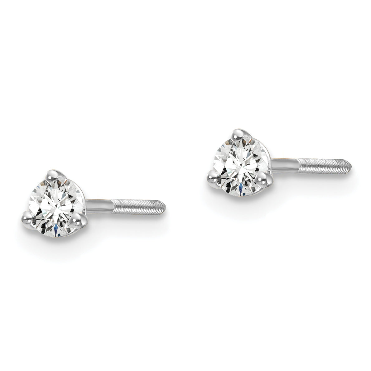14K White Gold 1/5 Carat Total Weight Vs/Si Def Round Certified Lab Grown Diamond Screw Back 3 Prong Stud Post Earrings