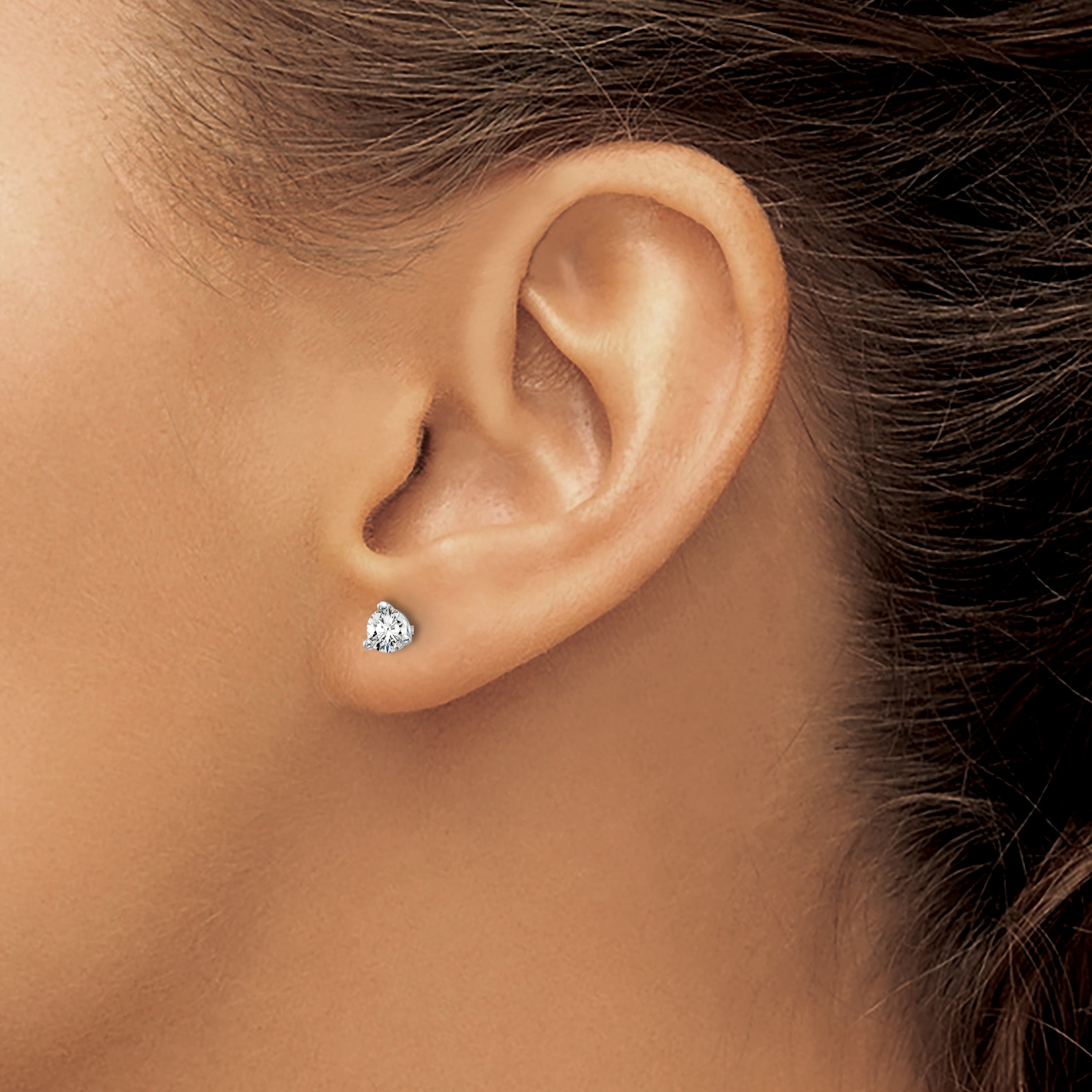 14K White Gold 1/3 Carat Total Weight Round Vs/Si Gh Lab Grown Diamond Screw Back 3 Prong Stud Post Earrings