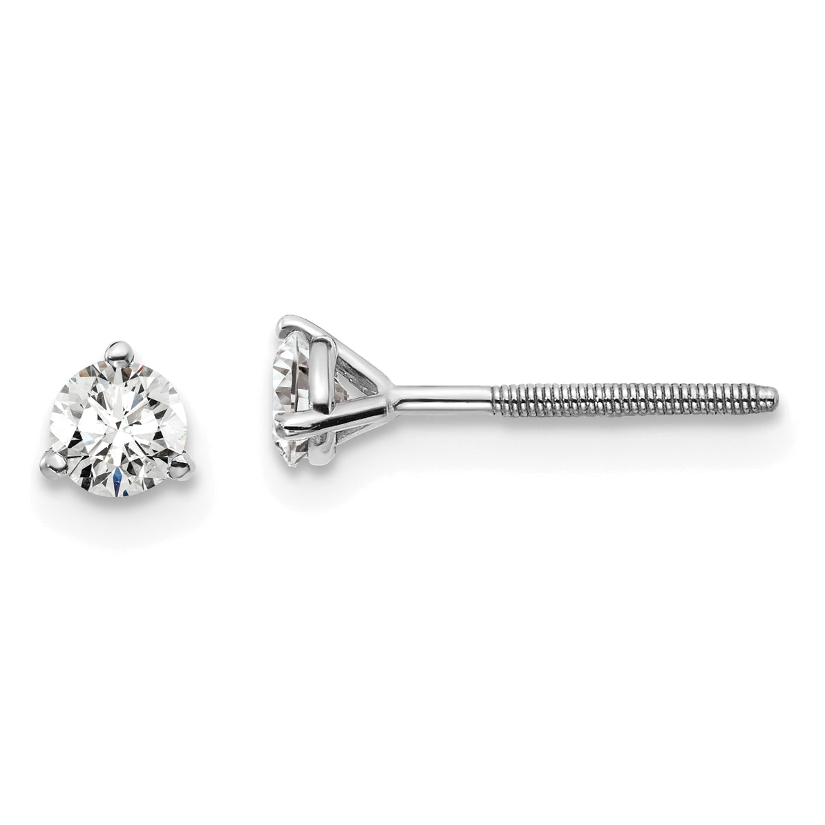 14K White Gold 1/3 Carat Total Weight Round Vs/Si Gh Lab Grown Diamond Screw Back 3 Prong Stud Post Earrings