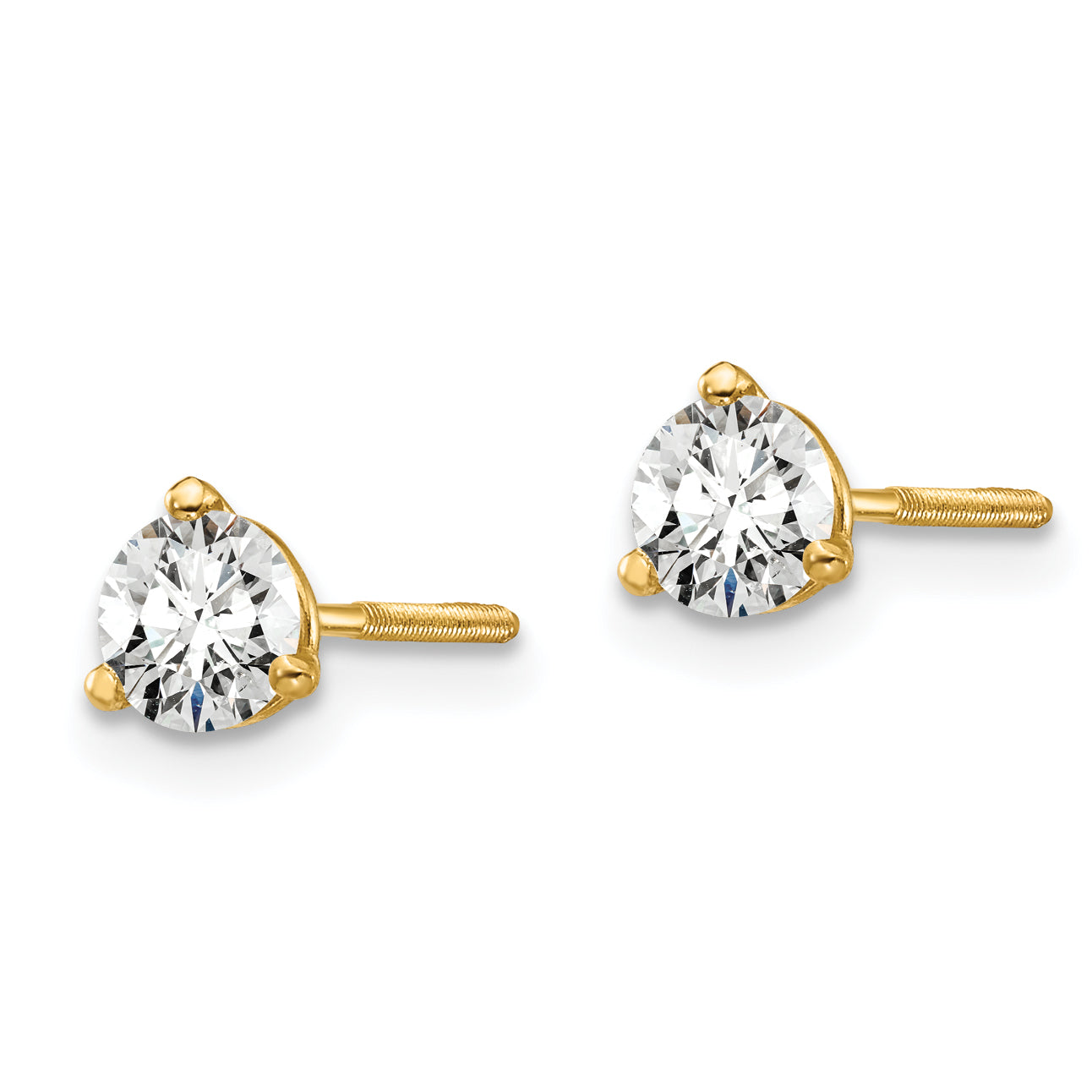 14K 1/2 Carat Total Weight Round Vs/Si Gh Lab Grown Diamond Screw Back 3 Prong Stud Post Earrings