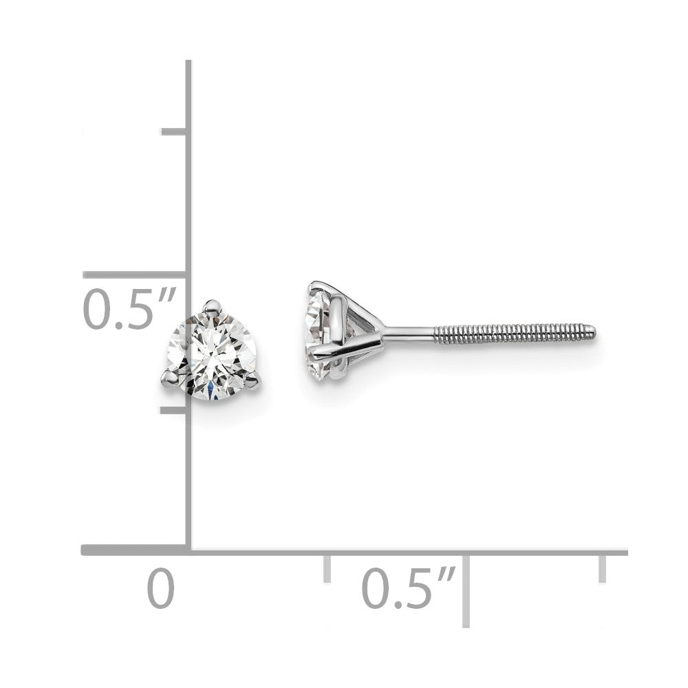 14k White Gold 1/2 carat total weight Round VS/SI GH Lab Grown Diamond Screw Back 3 Prong Stud Post Earrings